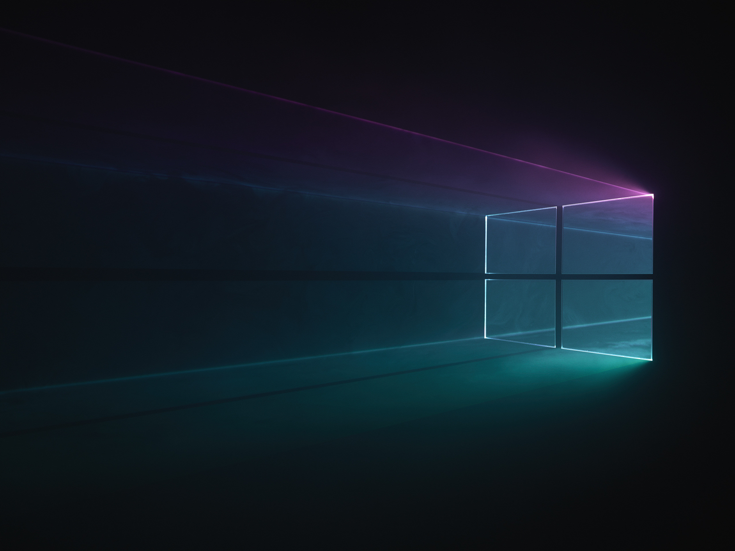 Windows 10, Logo Windows, Luce viola, Sfondo nero, 2K, wallpaper per tablet