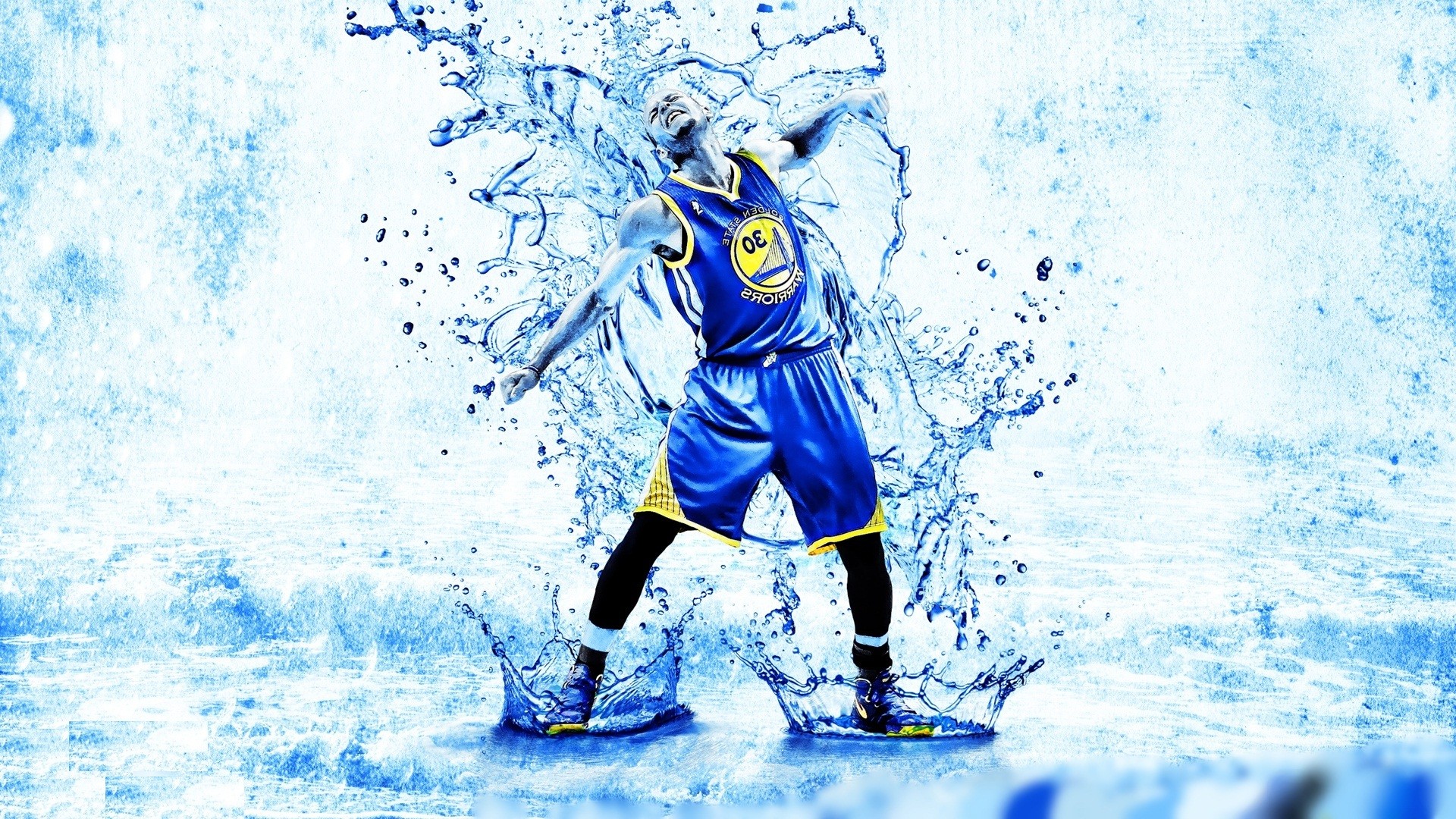 Stephen Curry, Golden State Warriors, Schizzi d'acqua, Azzurro, 16:9 Full HD, sfondo widescreen