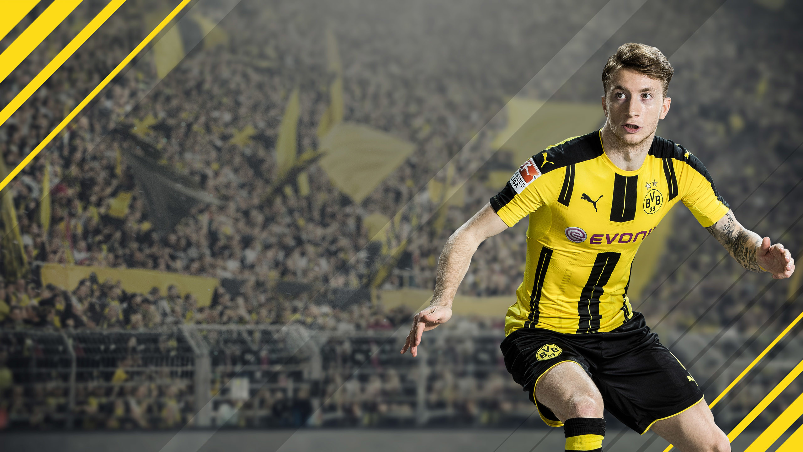 Marco Reus, FIFA 17, Borussia Dortmund, Sfondo giallo, 2560x1440, wallpaper desktop