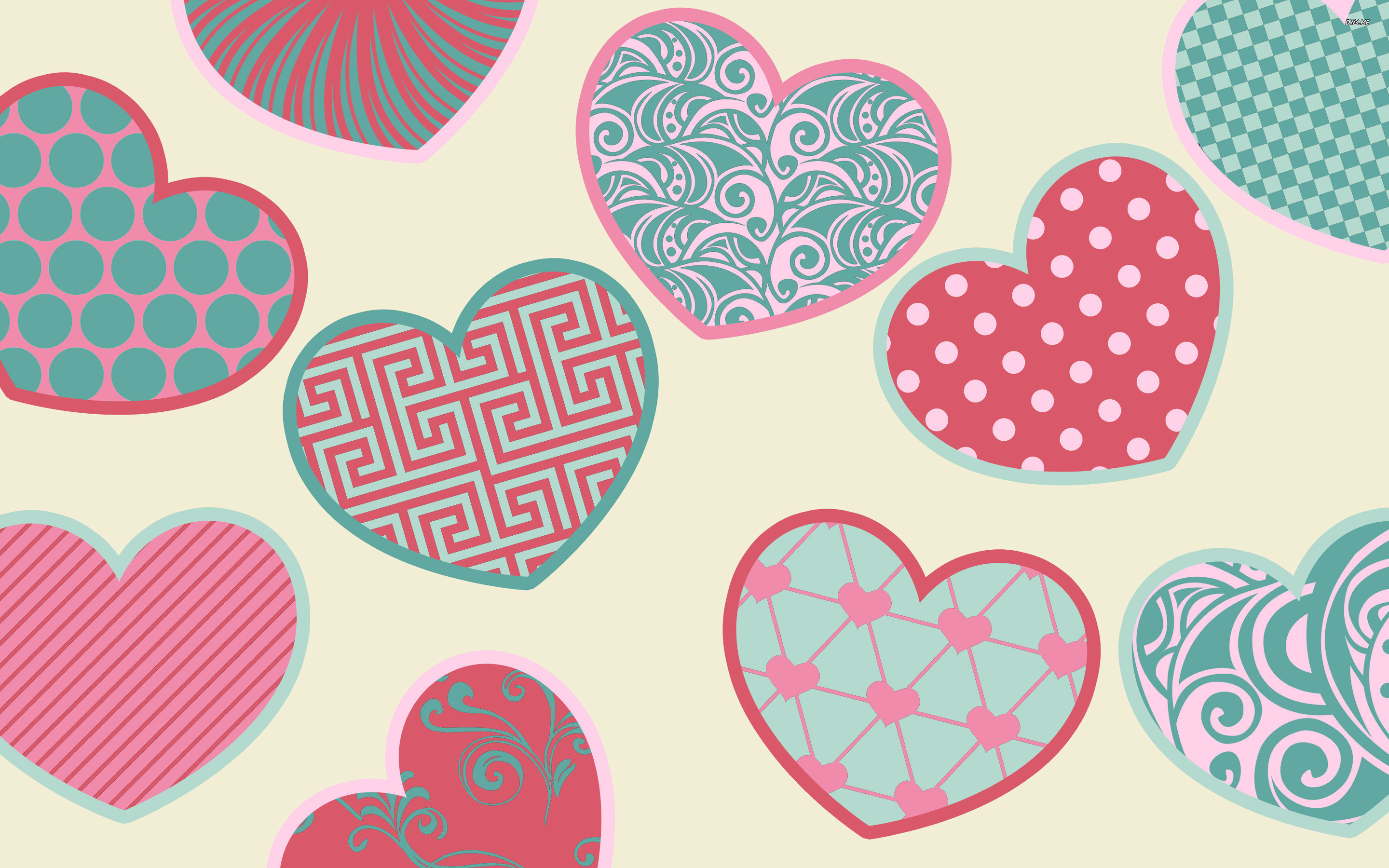Cuori decorati, Motivo, Pastello, 2880x1800, sfondo per PC