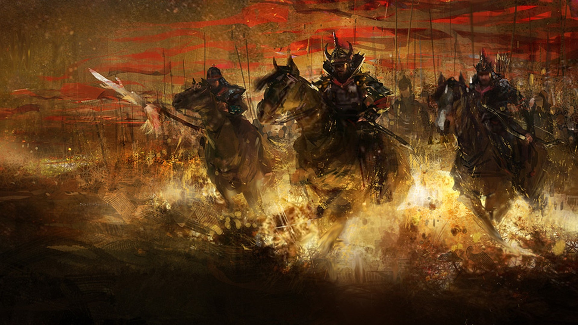 Cavalleria samurai, Carica, Battaglia, Fuoco, 1920x1080, immagine di sfondo