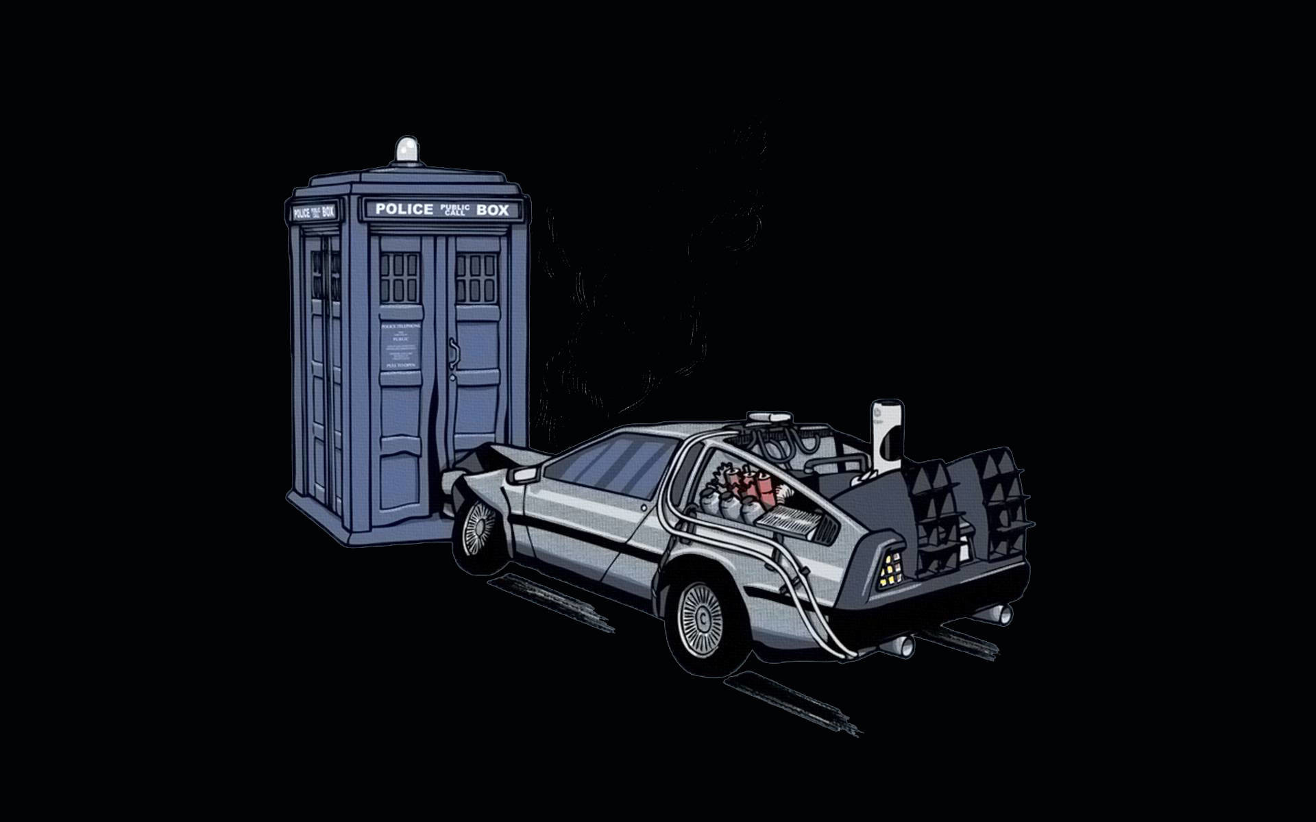 TARDIS, DeLorean DMC-12, Ritorno al futuro, Doctor Who, Crossover, sfondo MacBook Air