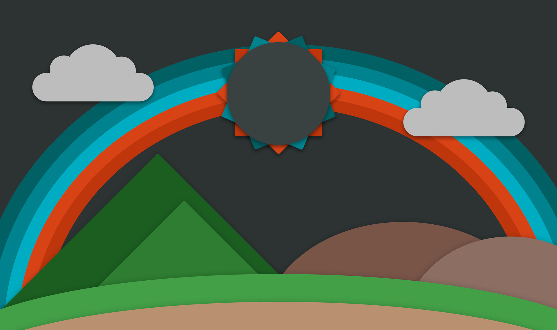 Arcobaleno, Material design, Sole, Montagne, Full HD, sfondo desktop