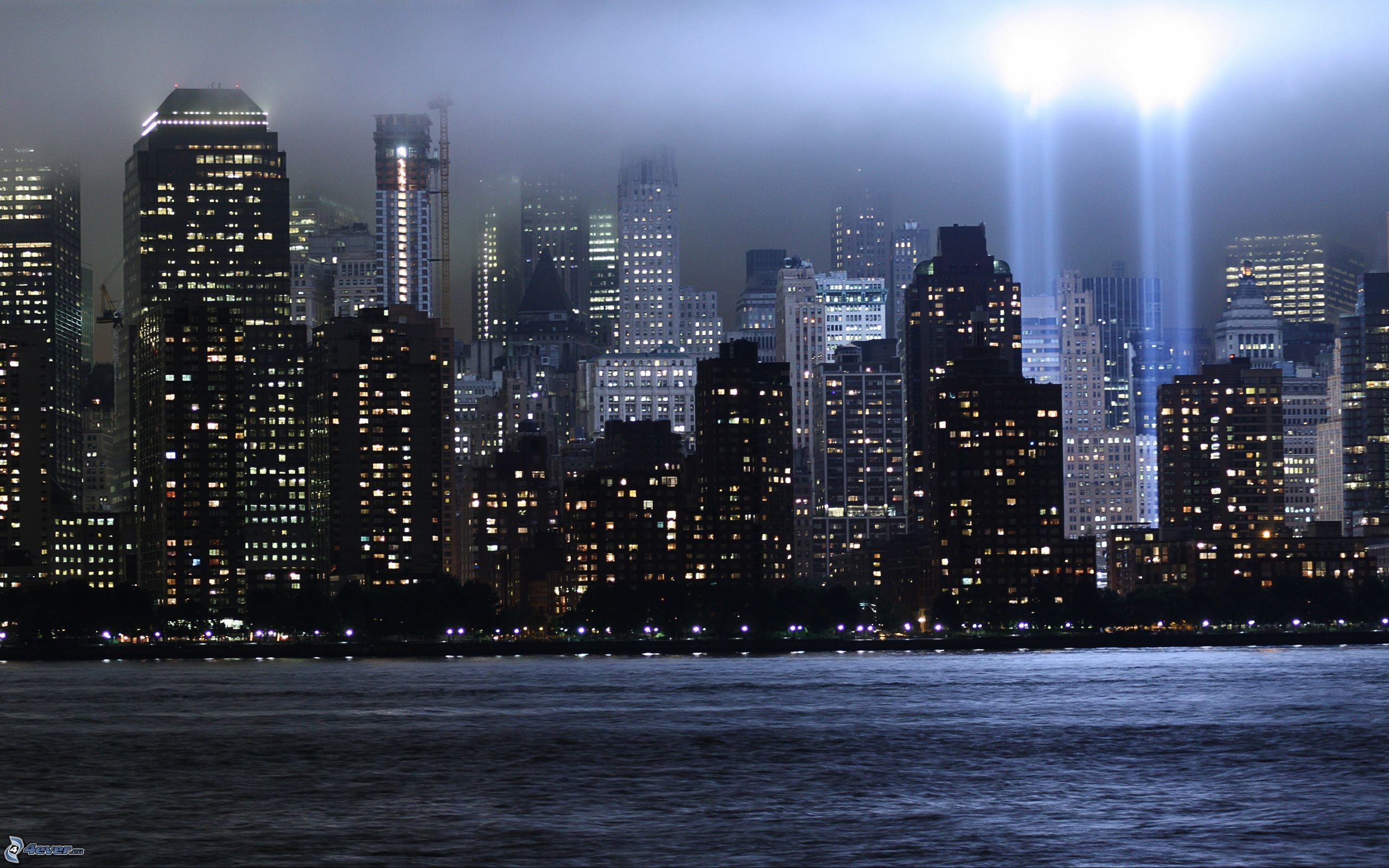 Tribute in Light, Lower Manhattan, New York, Notte, 2K, sfondo per PC e portatile