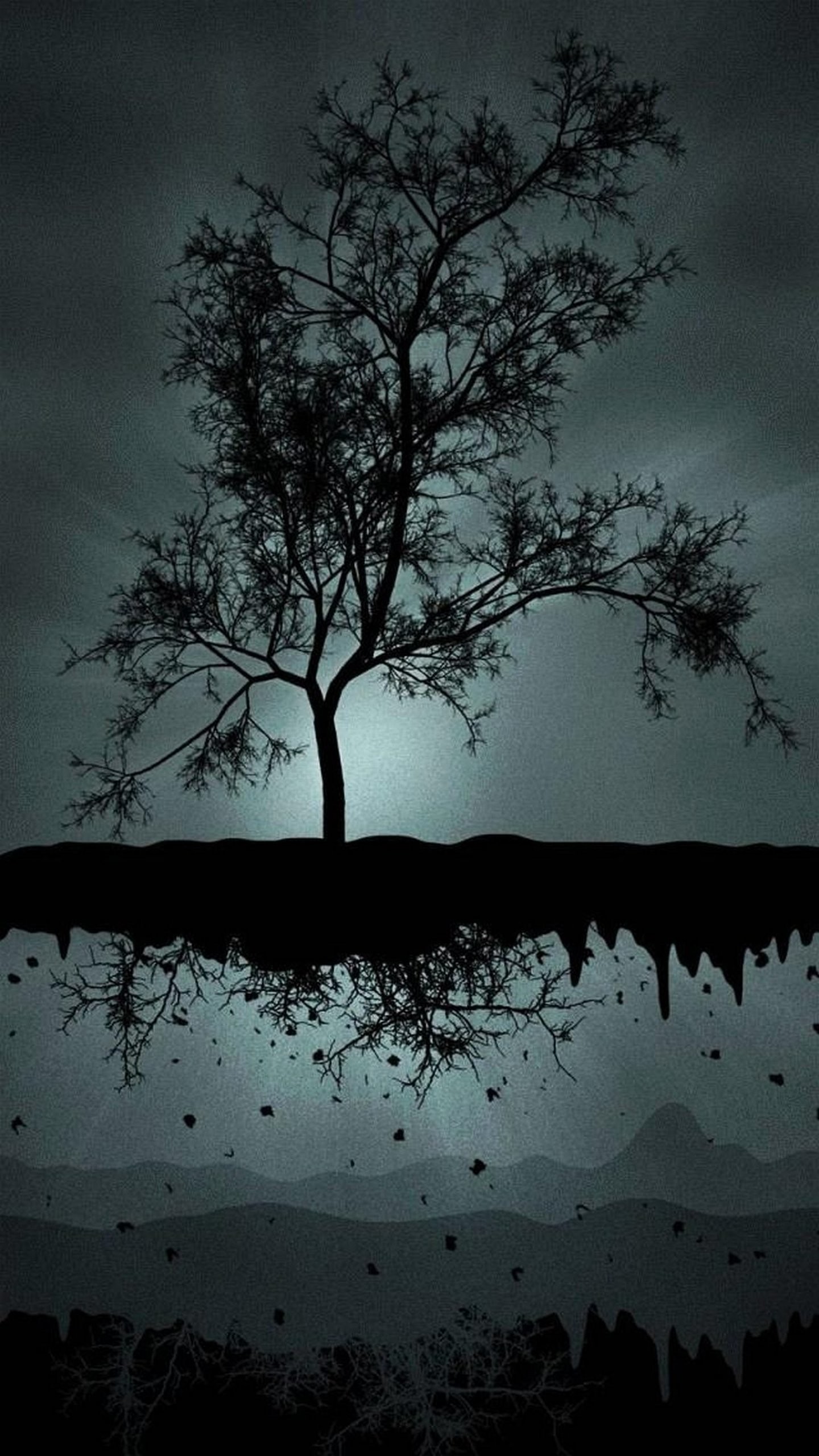 Albero, Radici, Silhouette, Surreale, sfondo per iPhone 7