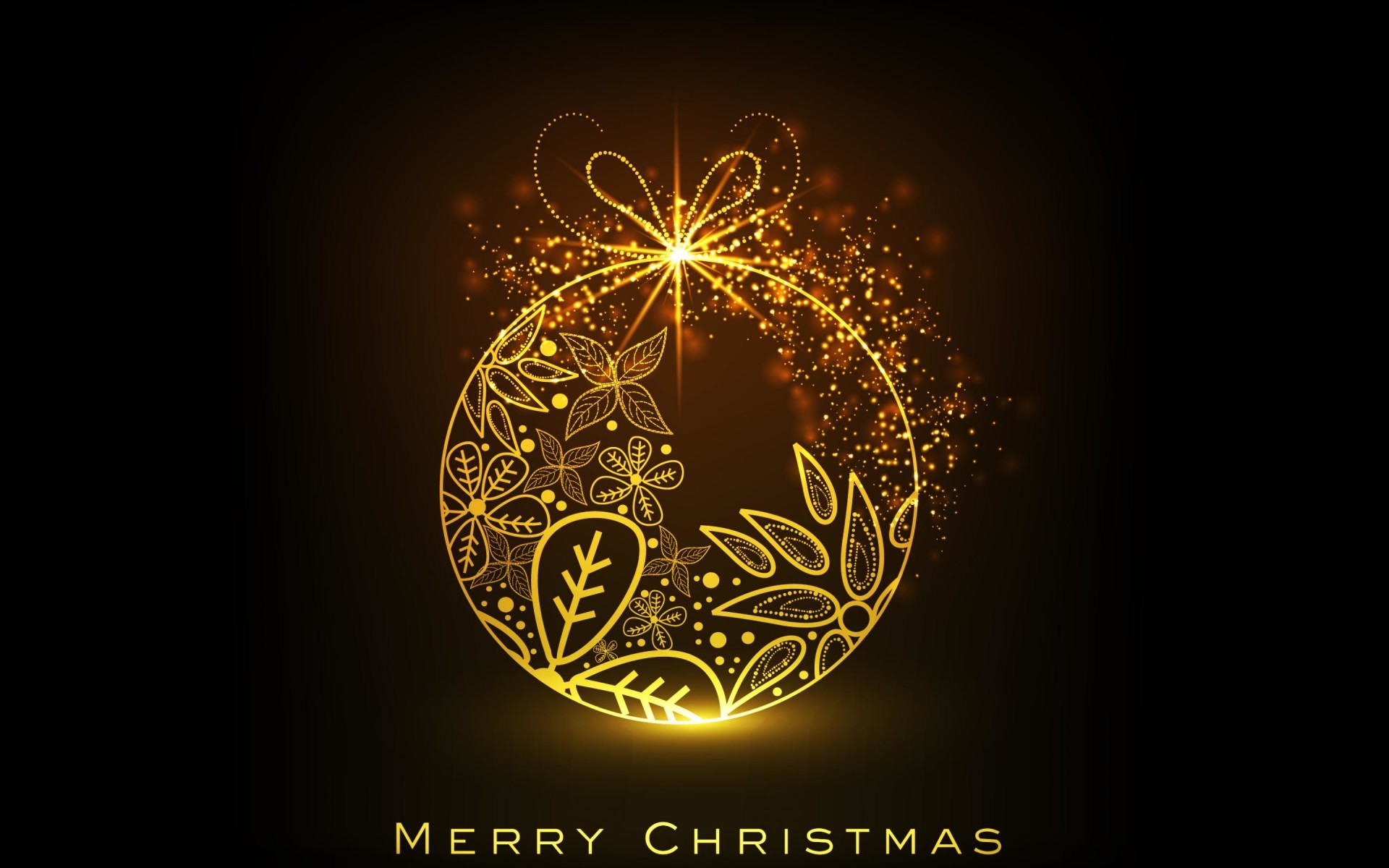 Merry Christmas, Natale, Pallina dorata, Sfondo nero, 16:10 Full HD, wallpaper widescreen