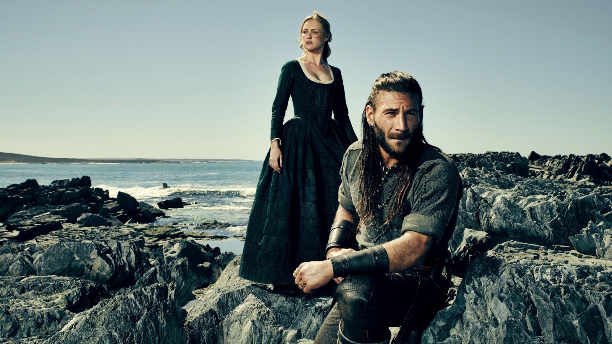 Eleanor Guthrie, Charles Vane, Black Sails, Scogliera, Mare, Full HD, wallpaper desktop