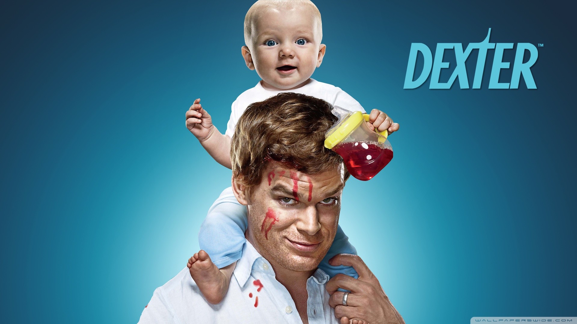 Dexter Morgan, Michael C. Hall, Dexter, Neonato, Sfondo azzurro, wallpaper Windows 11