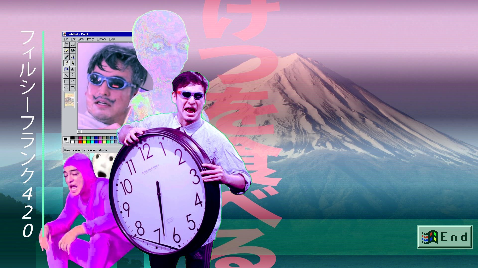 Filthy Frank, Monte Fuji, Orologio, Vaporwave, Katakana, 1920x1080, immagine di sfondo