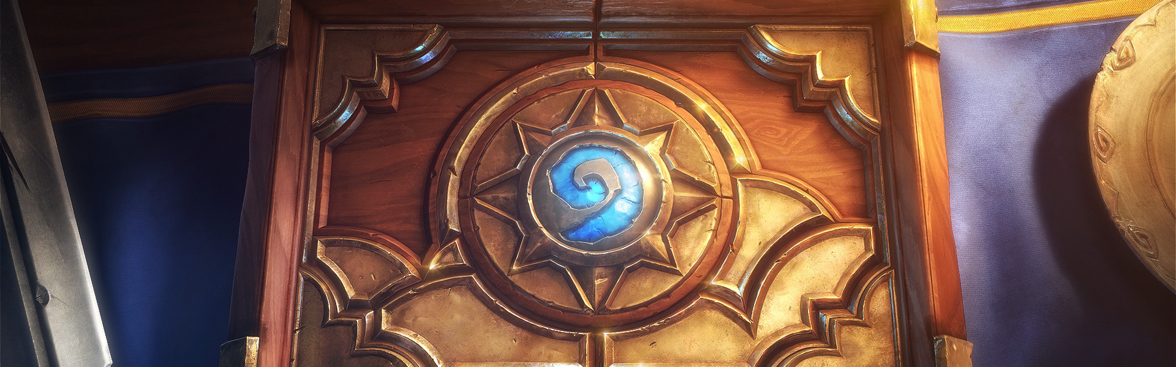 Hearthstone, Tabellone, Logo Hearthstone, Legno, doppio schermo, sfondo Full HD