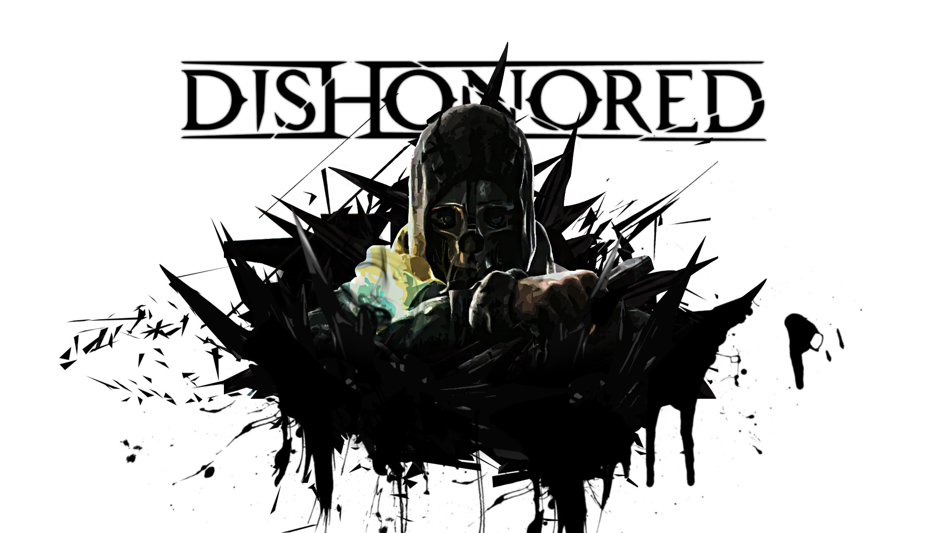 Corvo Attano, Dishonored, Logo, Schizzi d'inchiostro, Sfondo bianco, wallpaper per portatile