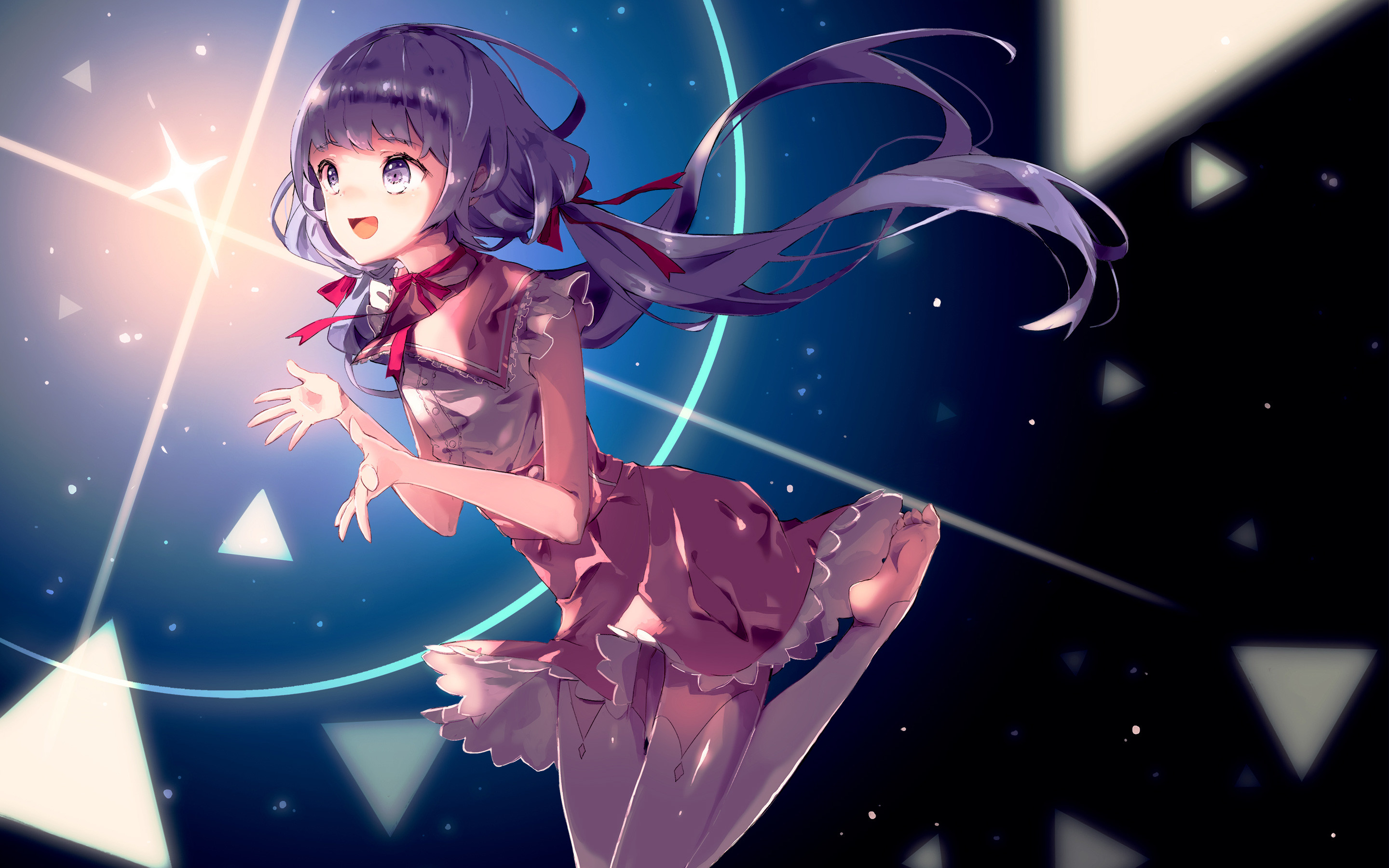 Ragazza anime, Capelli viola, Spazio, Geometrico, 2K, wallpaper desktop