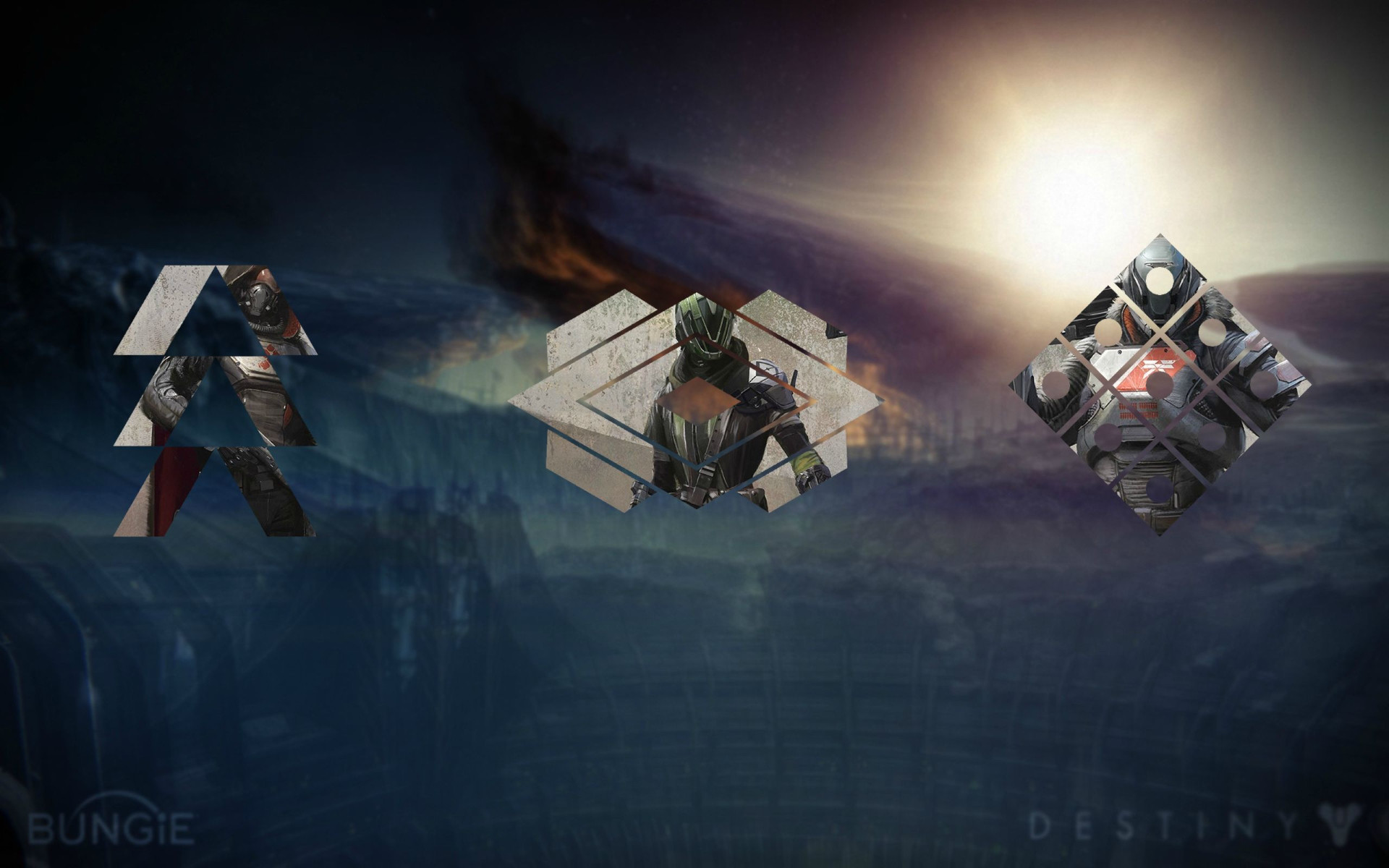 Destiny, Simboli delle classi, Bungie, Tramonto, 16:10 Full HD, sfondo widescreen