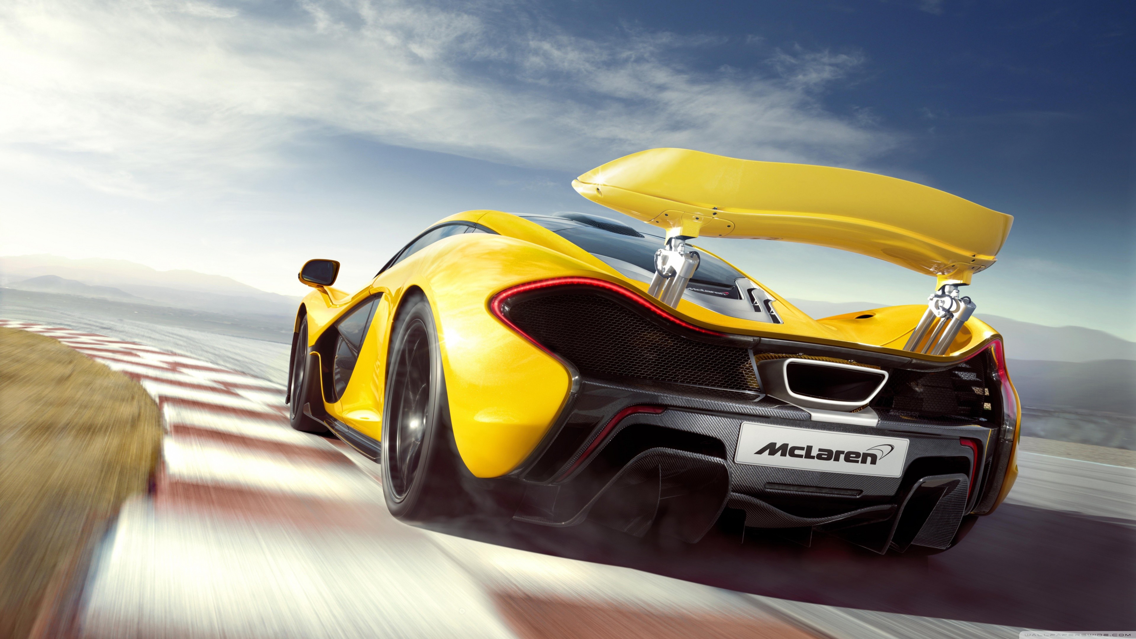 McLaren P1, Giallo, Alettone, Pista, Mosso, 4K, sfondo per portatile