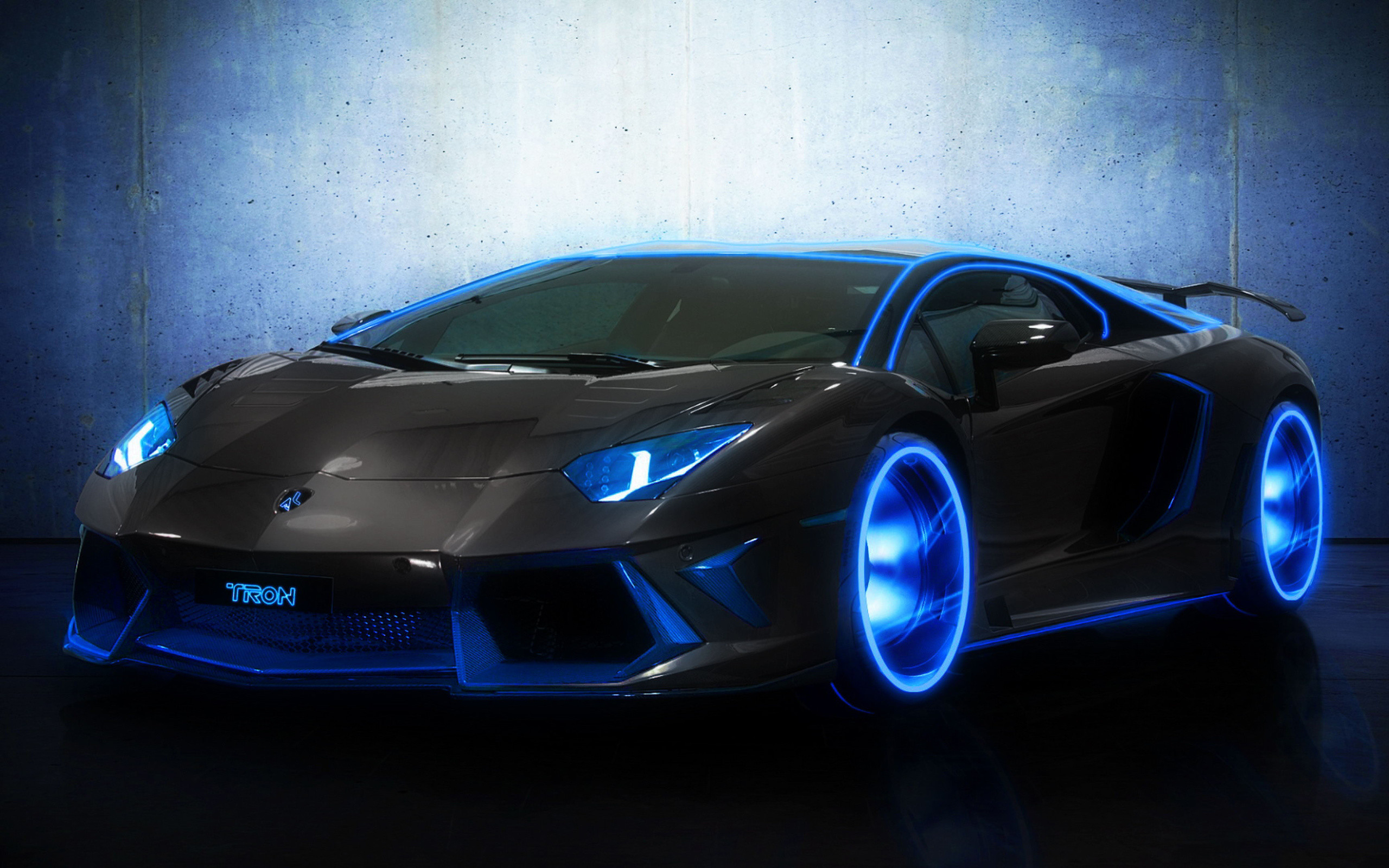 Lamborghini Aventador, Luci neon blu, Supercar, Tuning, 2K 1600p, sfondo desktop