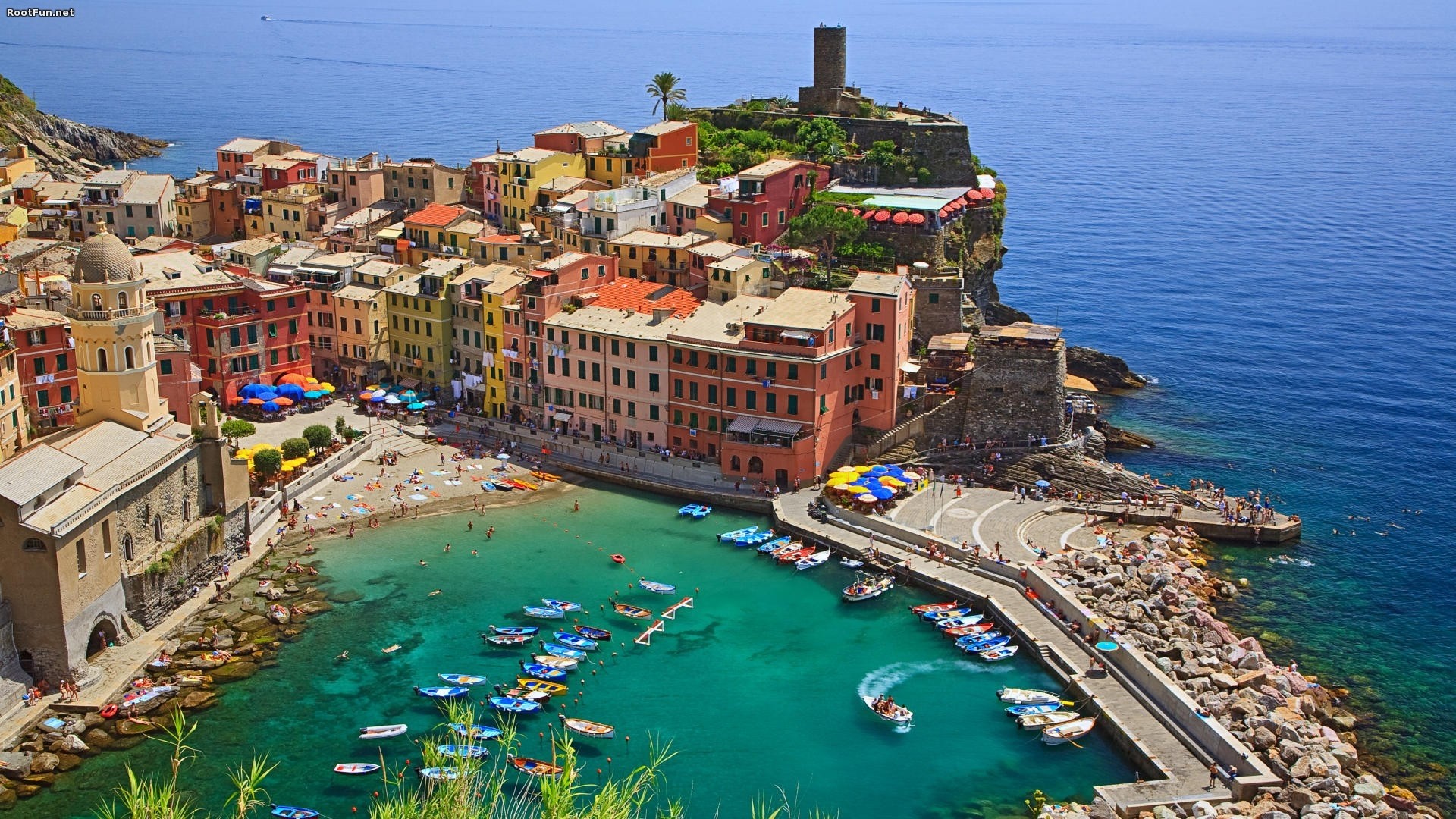 Vernazza, Cinque Terre, Liguria, Porticciolo, Mare, Full HD 1080p, sfondo desktop