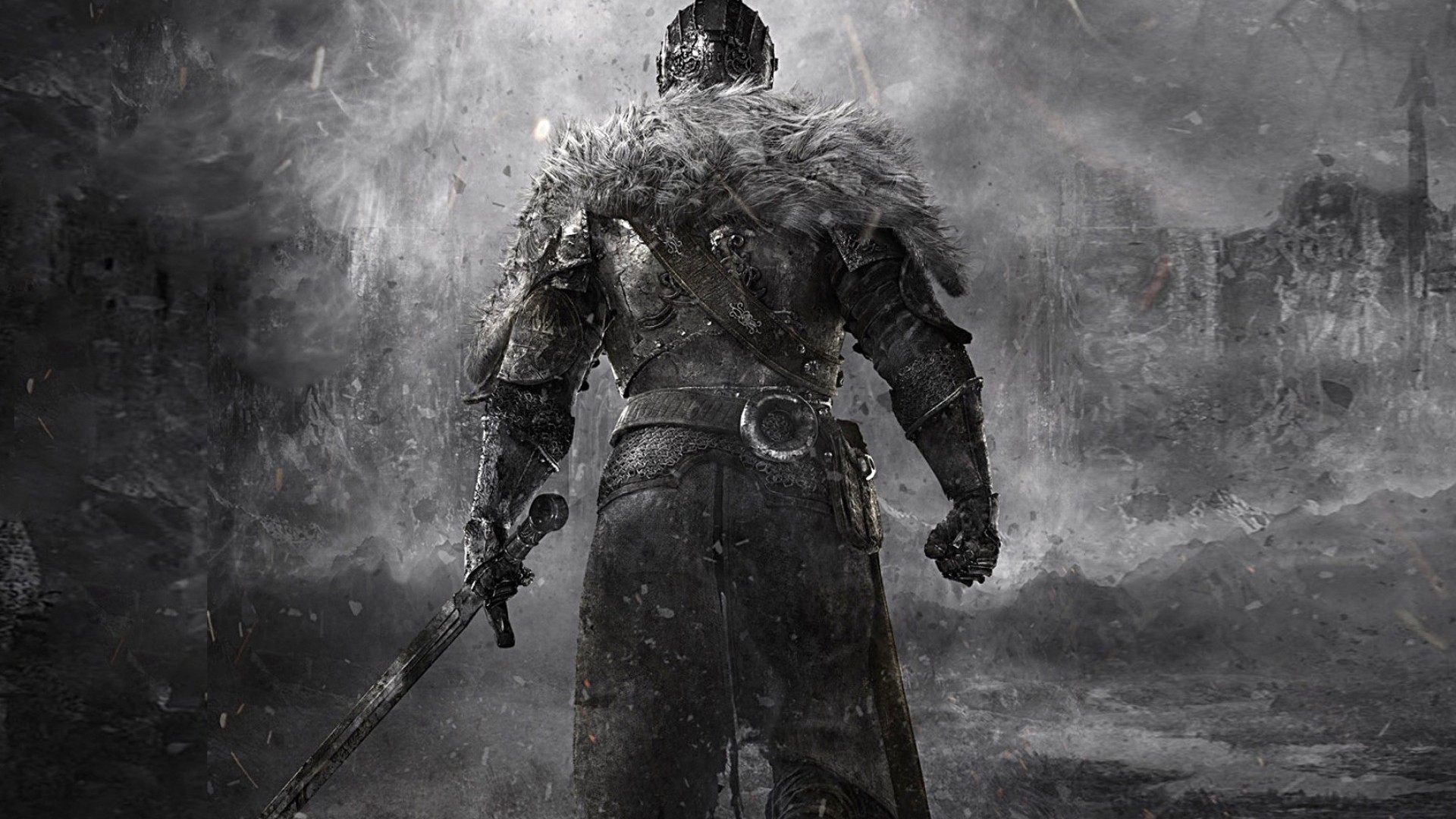 Dark Souls II, Cavaliere, Pelliccia, Bianco e nero, Full HD, wallpaper per PC