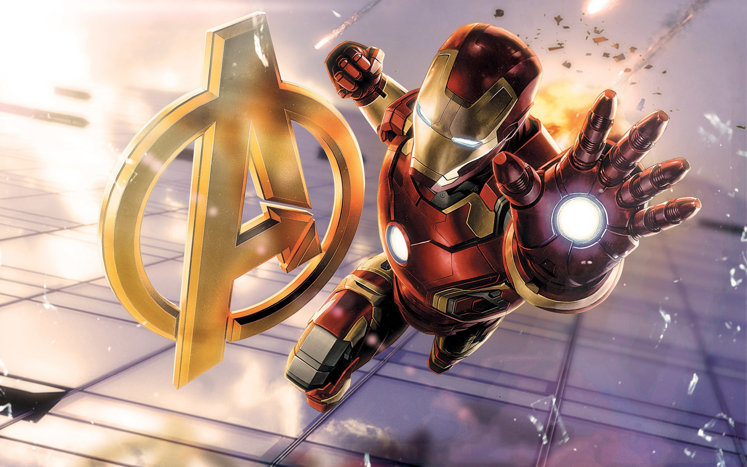 Iron Man, Avengers, Logo Avengers, Repulsore, 2K, sfondo per PC e portatile