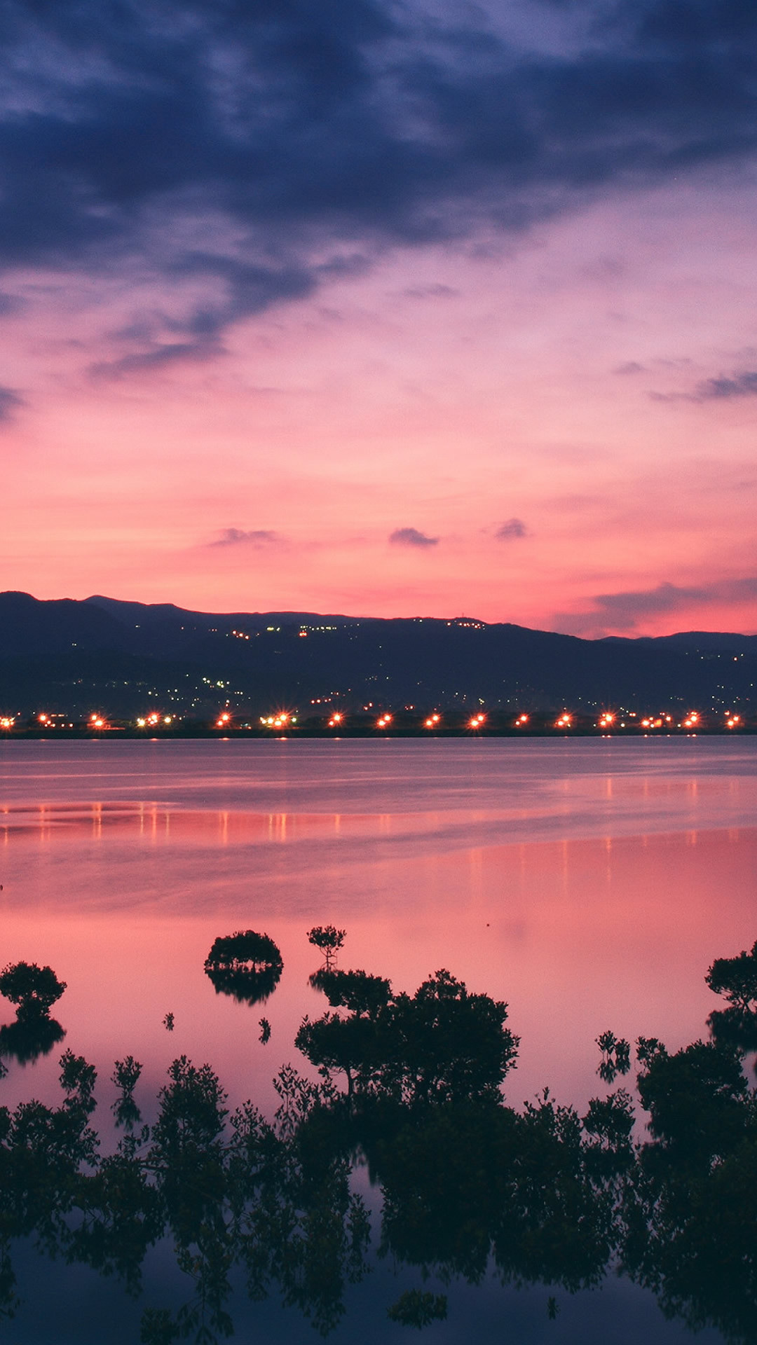 Lago, Tramonto, Cielo rosa, sfondo iPhone 6 verticale