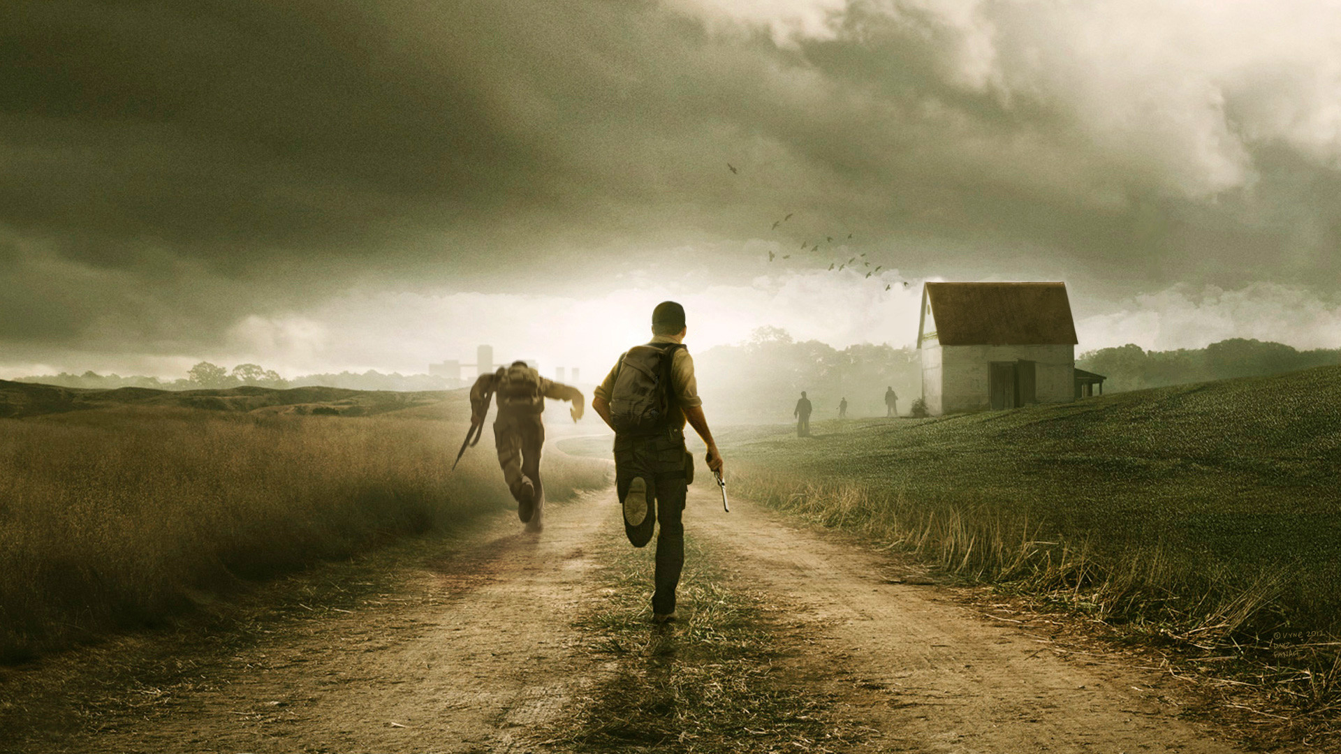 The Walking Dead, Rick Grimes, Strada sterrata, Fattoria, Corsa, sfondo Full HD per portatile