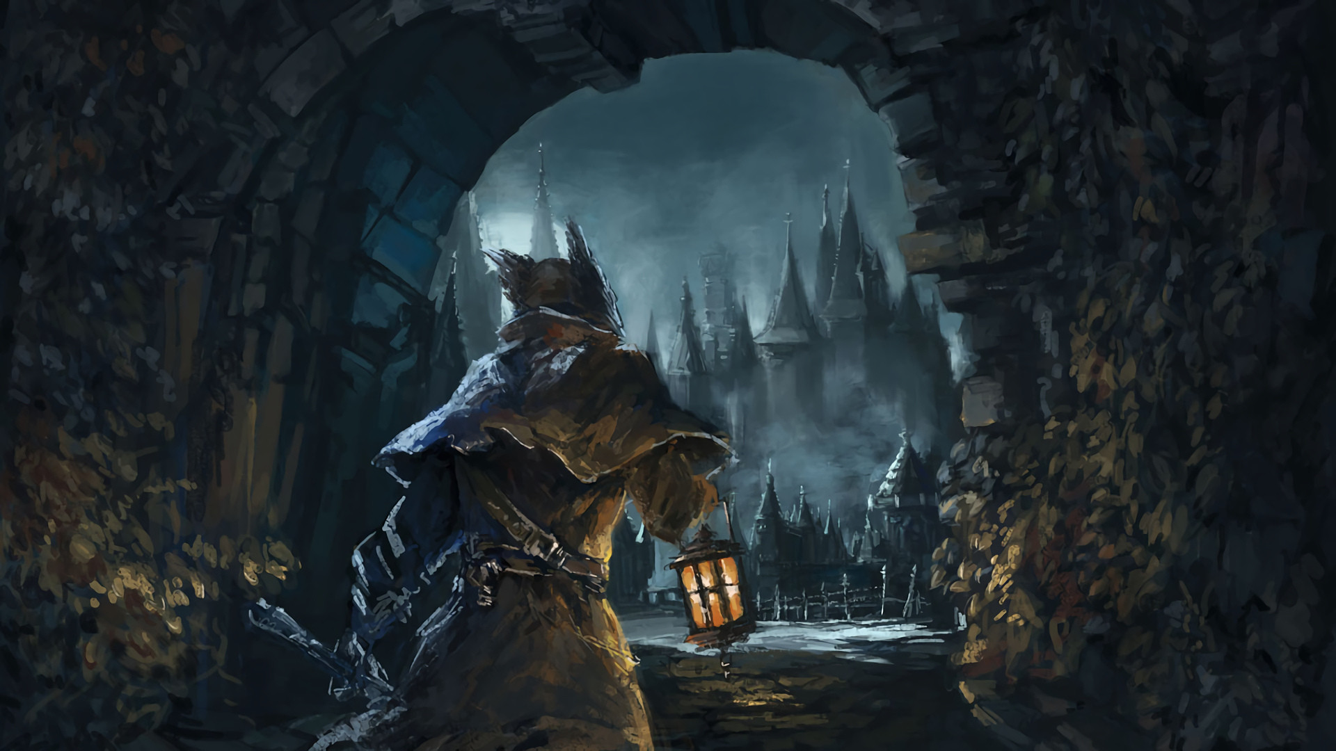 Cacciatore, Bloodborne, Lanterna, Arco, 16:9 Full HD, sfondo widescreen