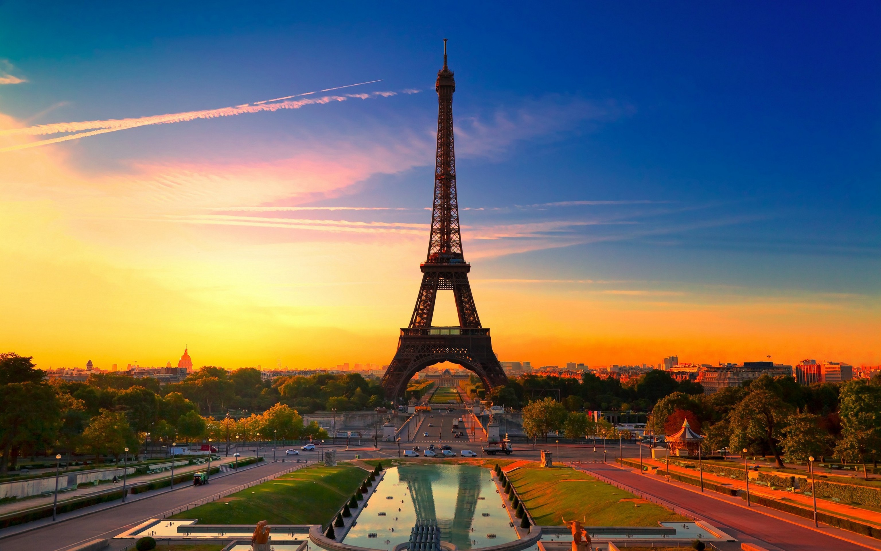 Torre Eiffel, Parigi, Francia, Trocadéro, Tramonto, 2K, sfondo Windows 11