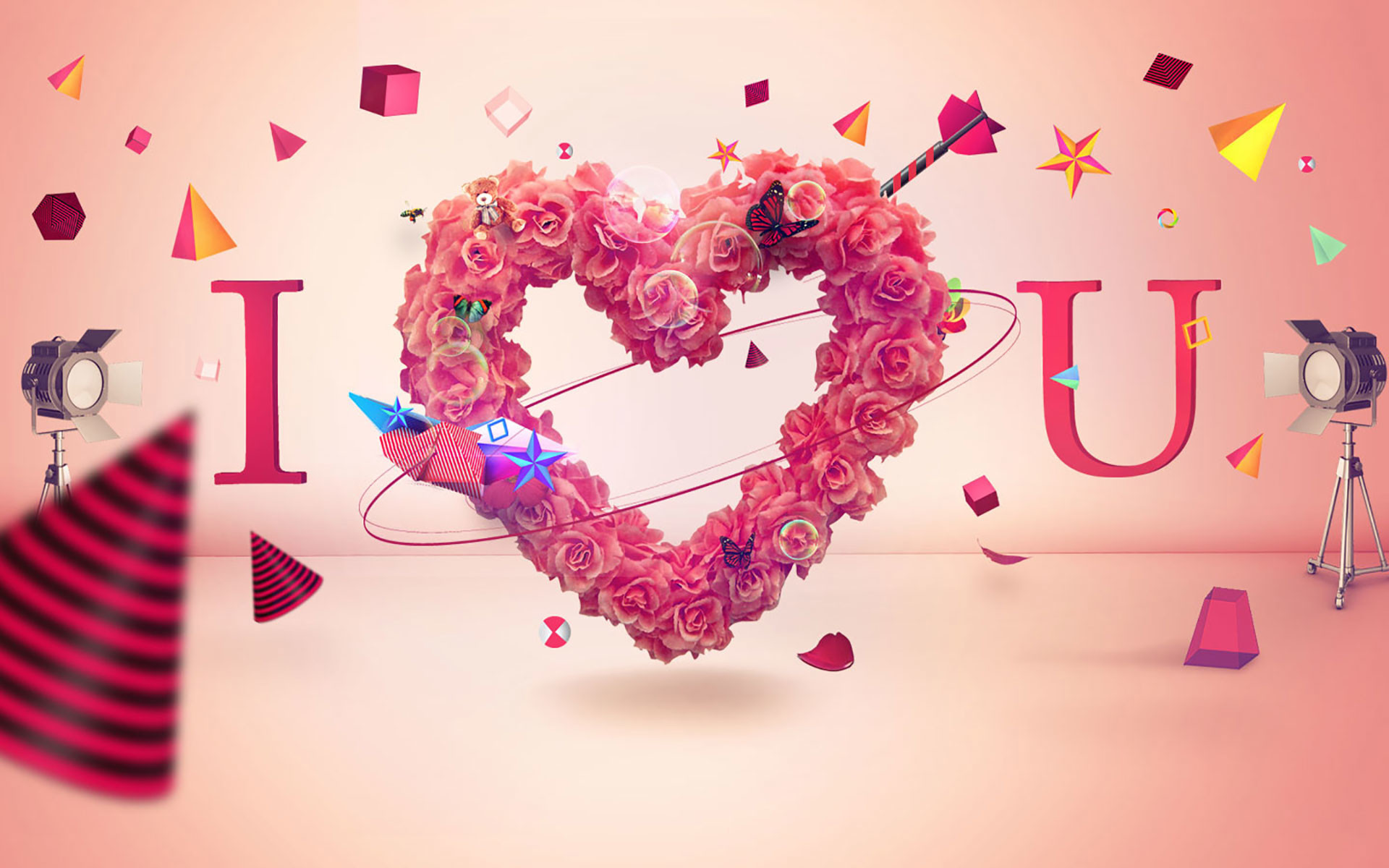I love you, Cuore di rose, Coriandoli, Rosa, 1920x1200, sfondo MacBook Pro