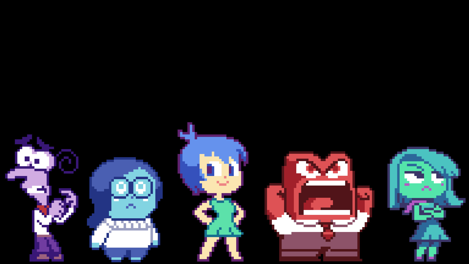 Paura, Tristezza, Gioia, Rabbia, Disgusto, Inside Out, Pixel art, sfondo desktop Full HD
