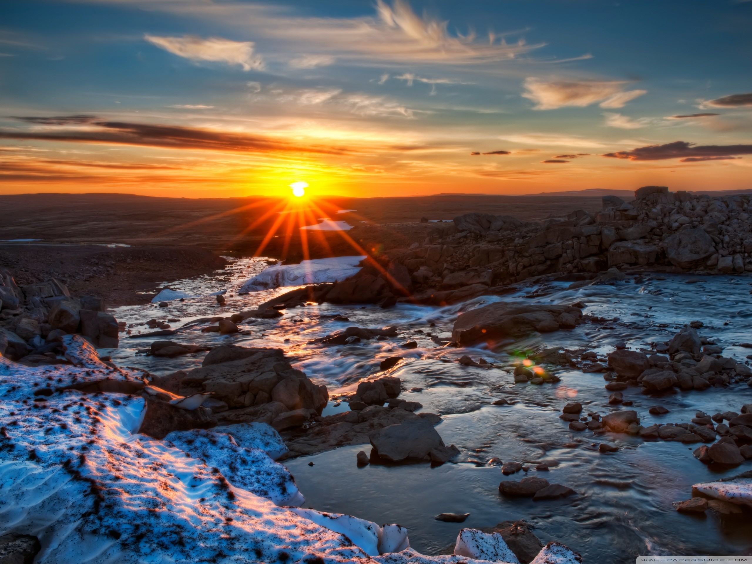 Torrente, Rocce, Tramonto, Brina, 2K, schermata di blocco iPad