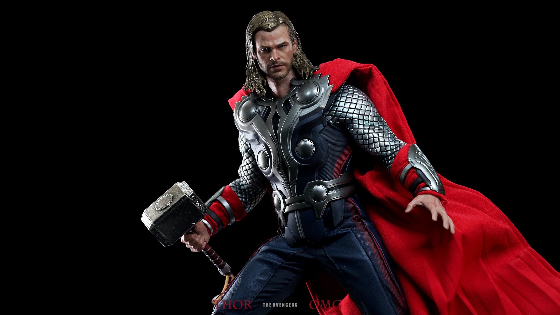 Thor, Chris Hemsworth, The Avengers, Mjolnir, Sfondo nero, 1920x1080, wallpaper desktop