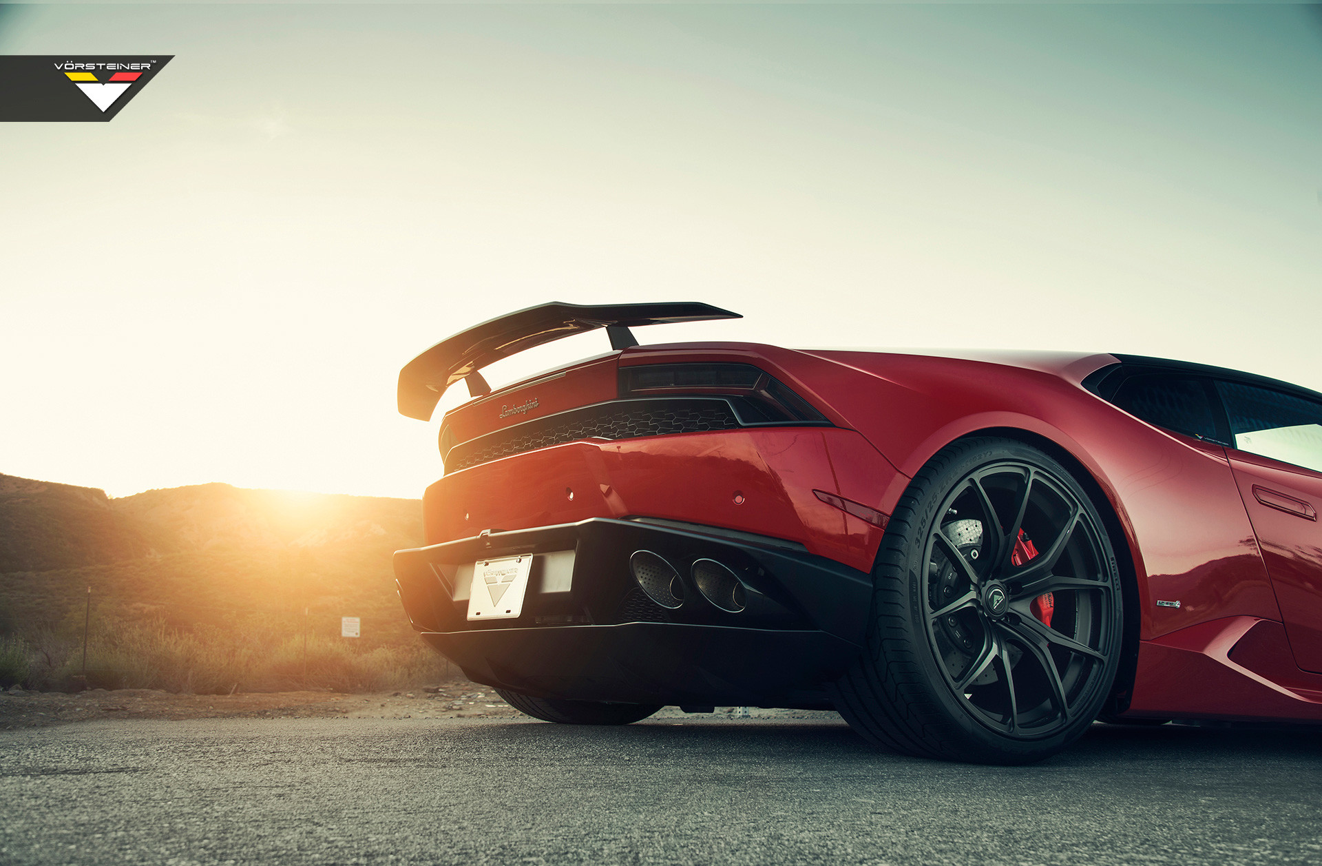 Lamborghini Huracán, Rosso, Alettone, Tramonto, Full HD, sfondo Windows 11