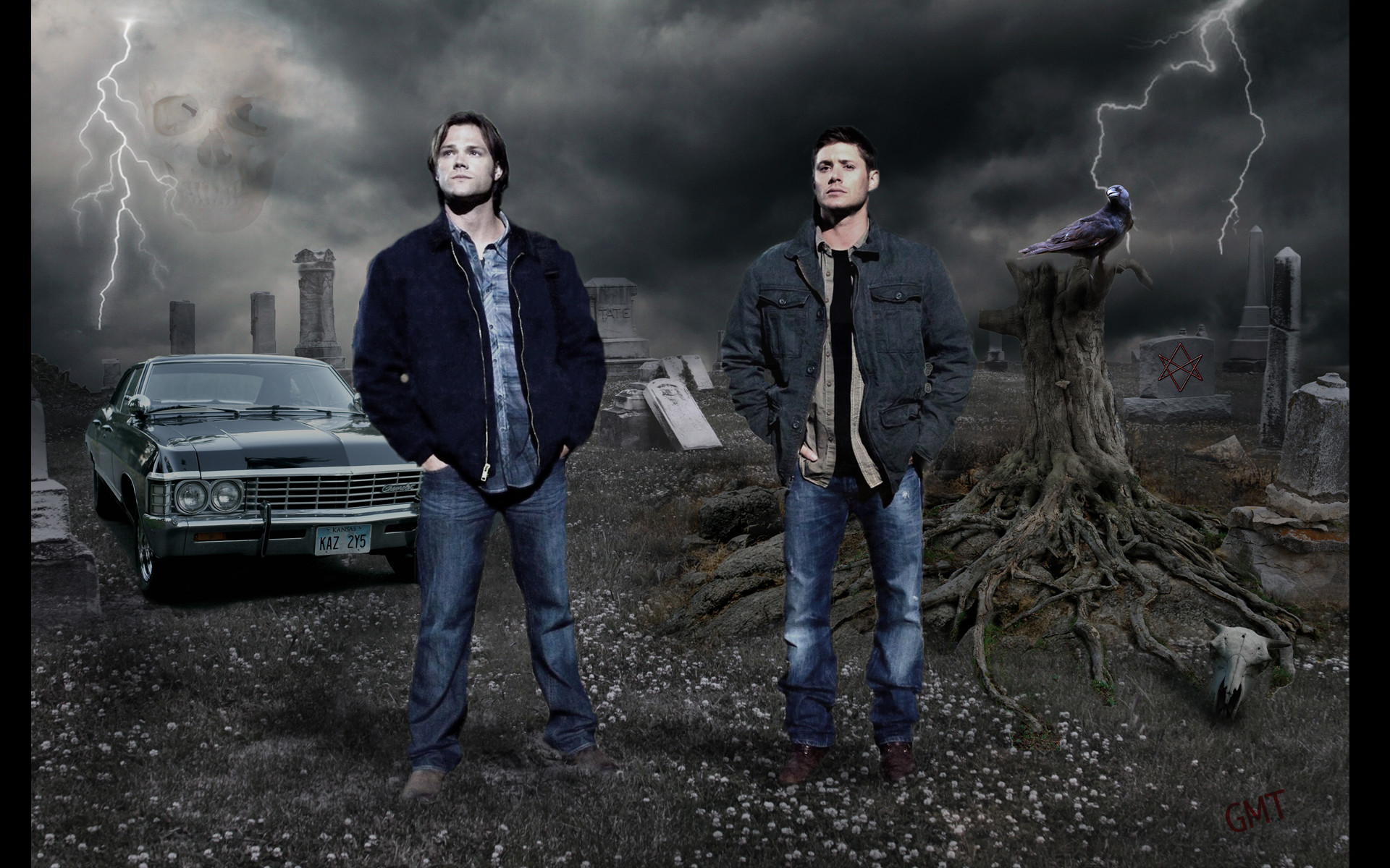 Sam Winchester, Dean Winchester, Impala, Temporale, Supernatural, sfondo desktop Full HD
