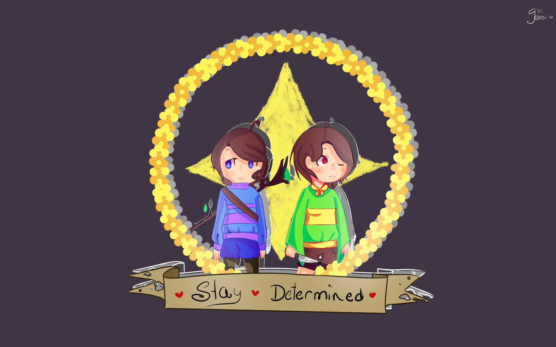 Frisk, Chara, Undertale, Stay Determined, Fiori dorati, 16:10 Full HD, sfondo widescreen