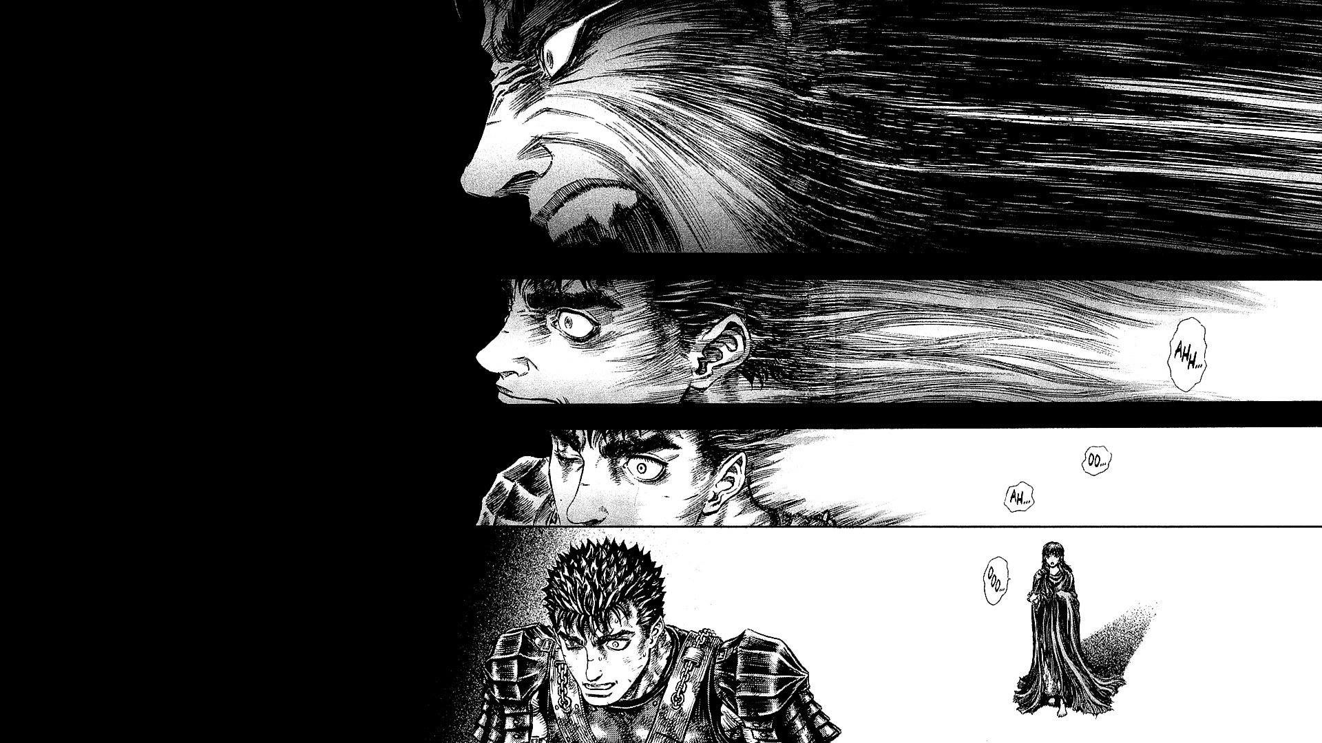 Gatsu, Berserk, Manga, Vignette, Bianco e nero, 16:9 Full HD, sfondo widescreen