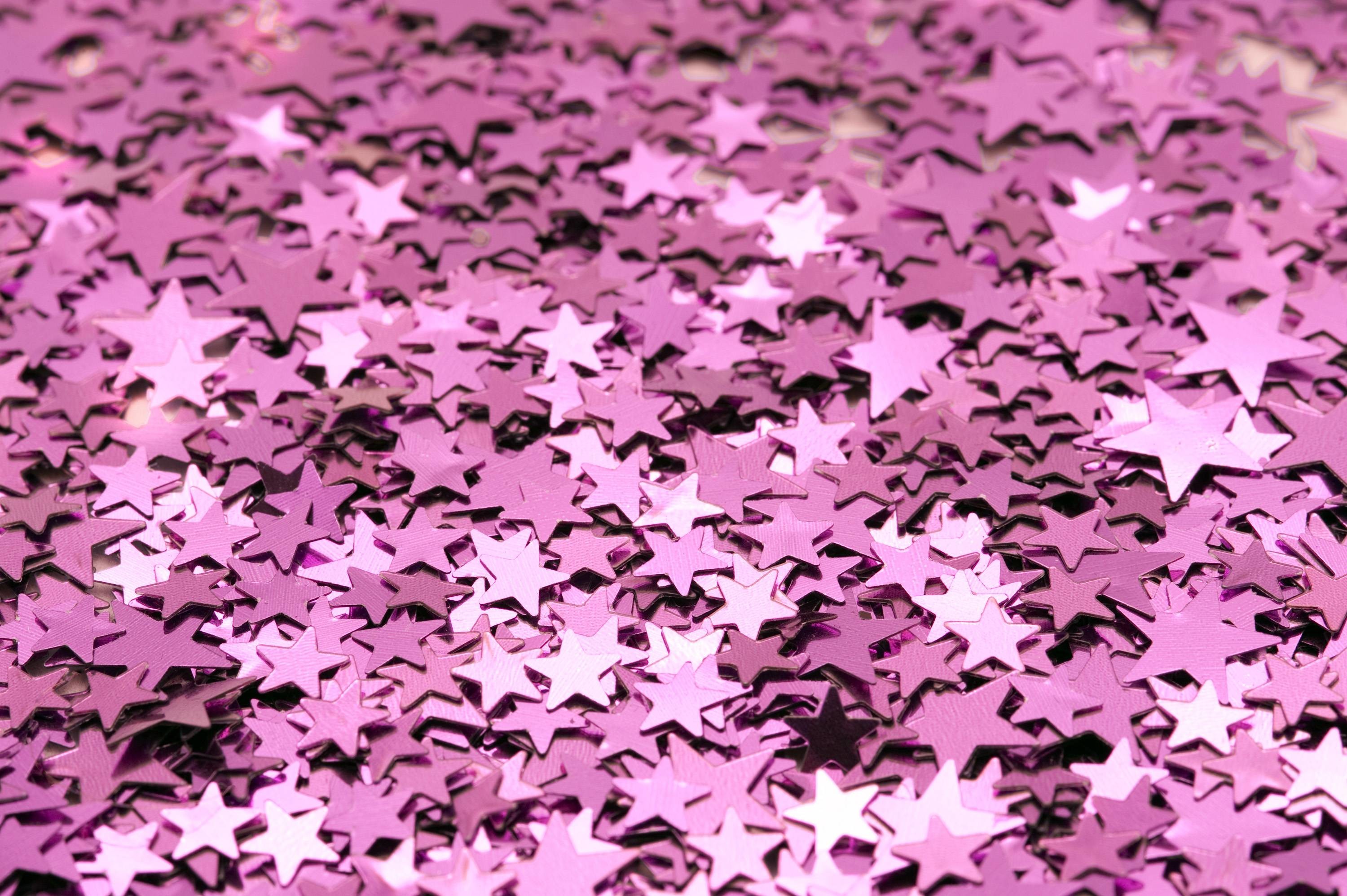 Coriandoli a stella, Rosa, Glitter, 2K, sfondo per portatile