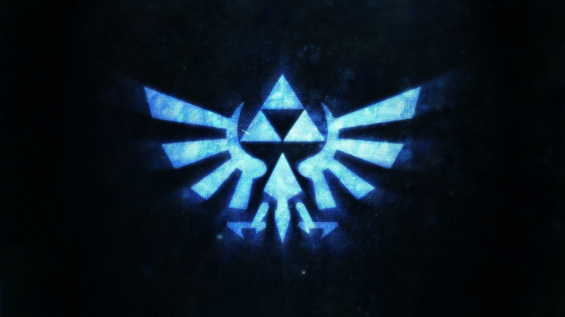Stemma di Hyrule, Triforza, Luce blu, Sfondo nero, Full HD, wallpaper per computer