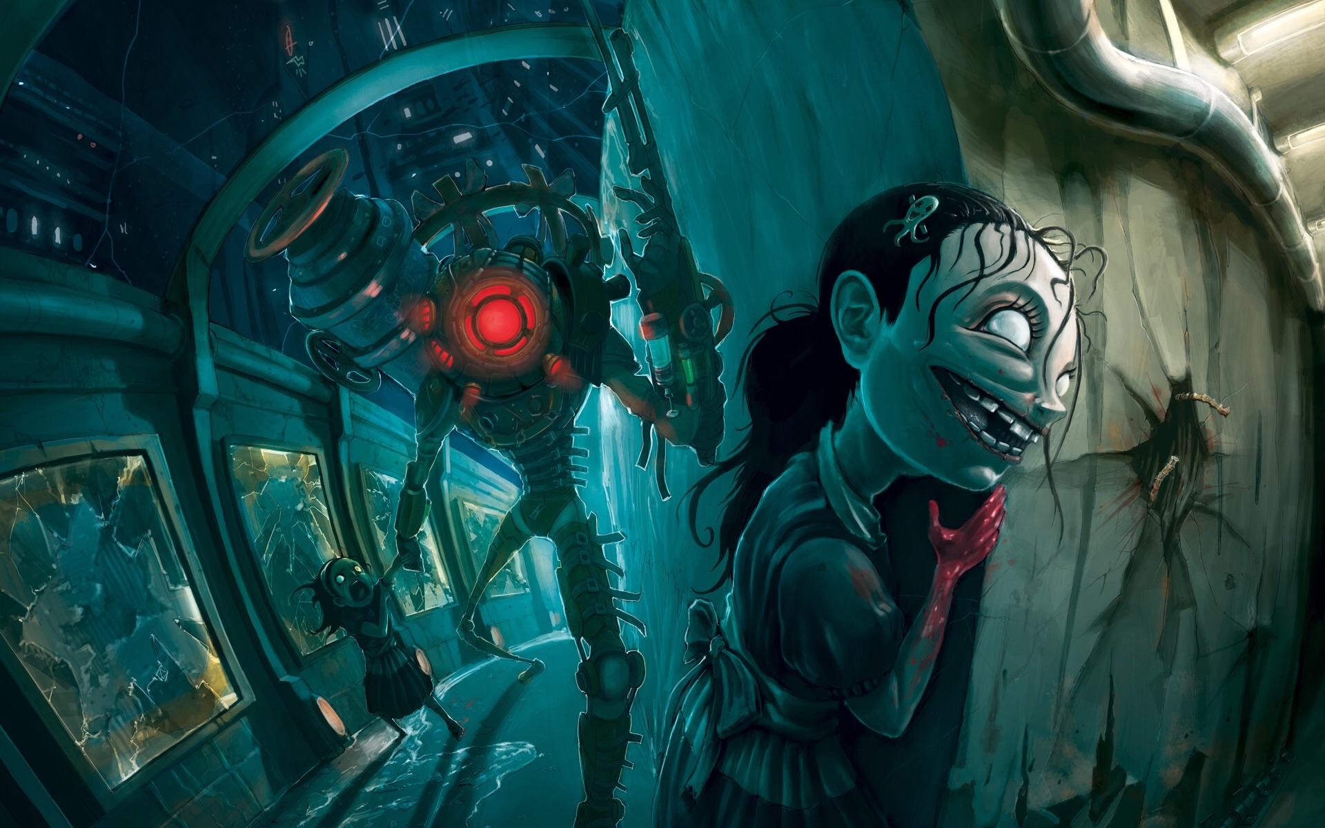 Little Sister, Big Daddy, BioShock, Illustrazione, 1920x1200, sfondo MacBook Pro