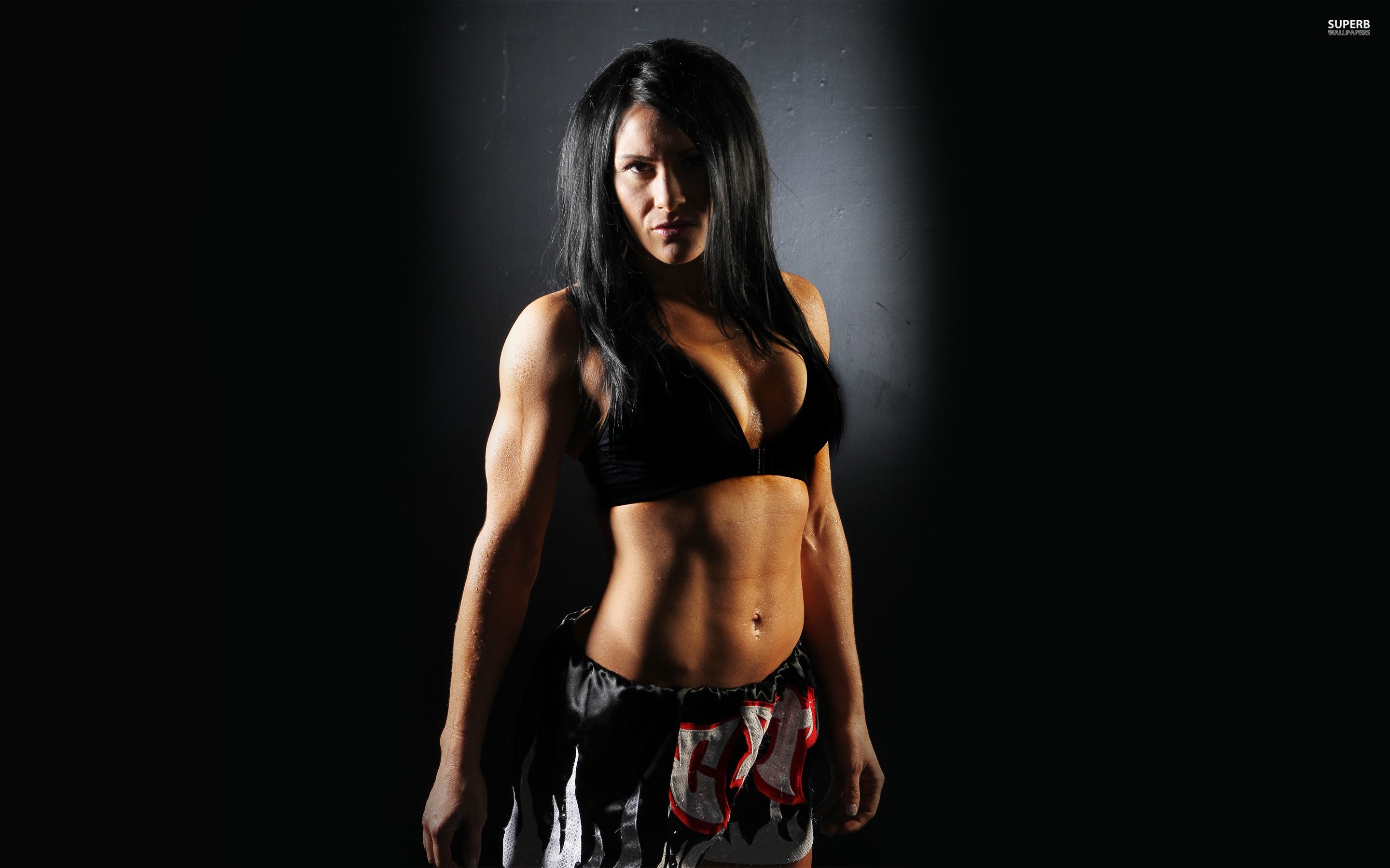 Lottatrice MMA, Donna, Addominali, Sfondo scuro, 2K, wallpaper per computer