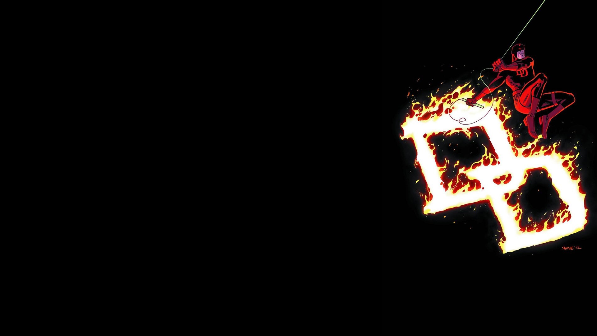 Daredevil, Logo DD, Fiamme, Sfondo nero, Full HD, wallpaper per portatile