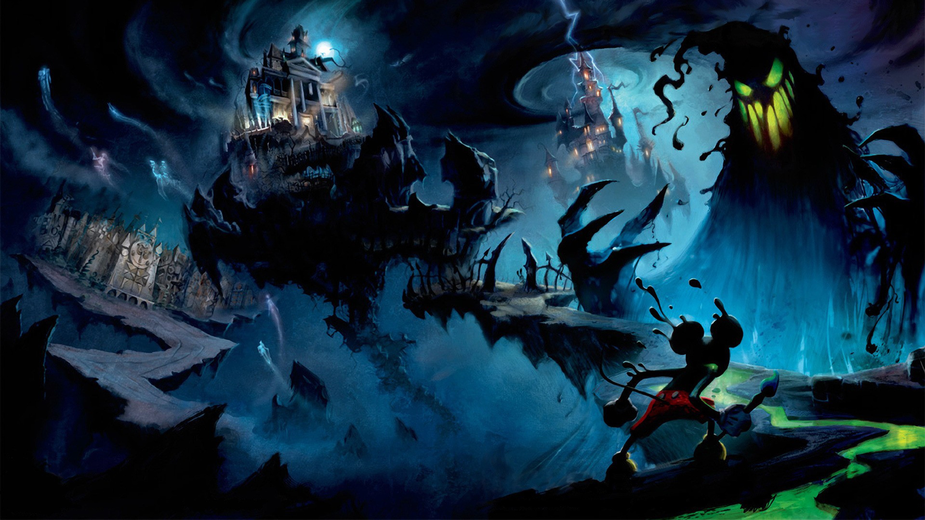 Epic Mickey, Topolino, Castello, Atmosfera cupa, 3840x2160, sfondo per PC