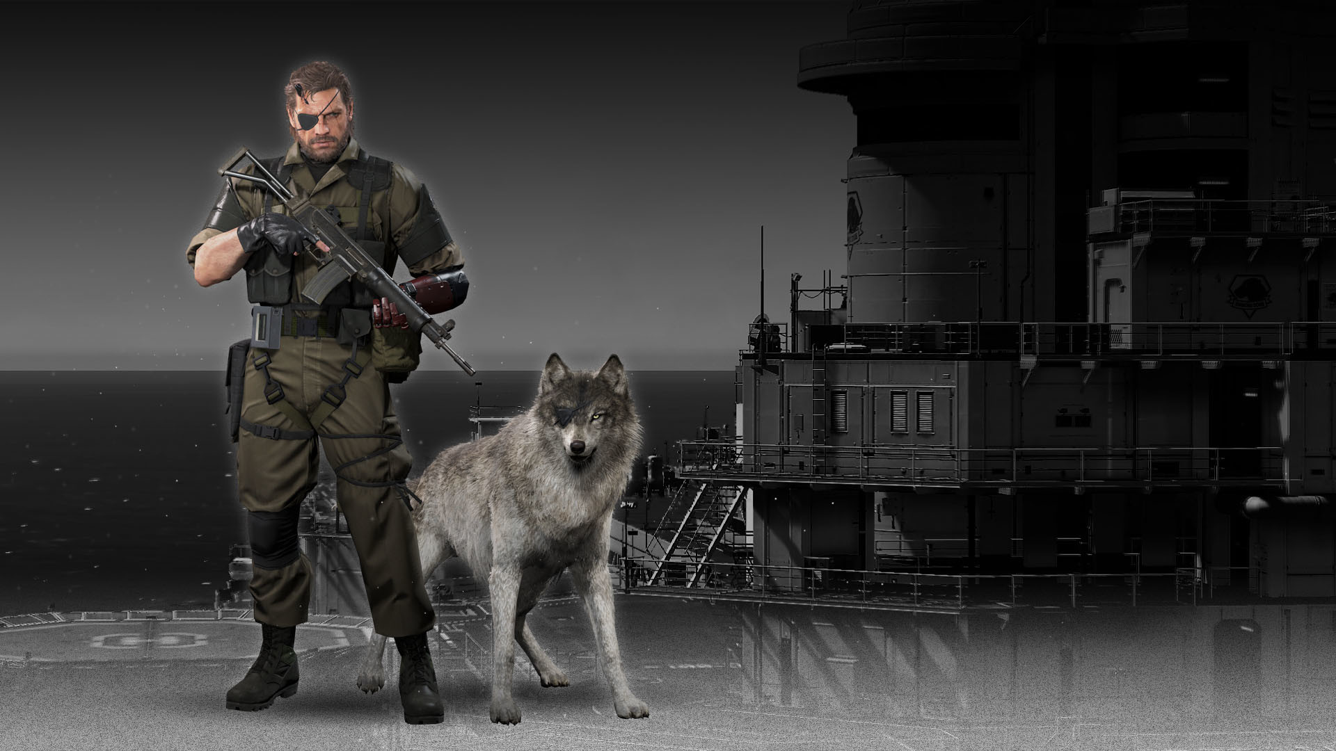 Venom Snake, D-Dog, Metal Gear Solid V, Mother Base, Full HD, sfondo Windows 11