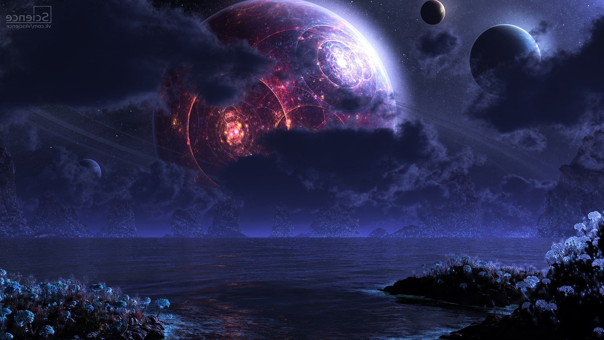 Pianeti, Spazio, Notte, Viola, Fantascienza, 1920x1080, wallpaper desktop