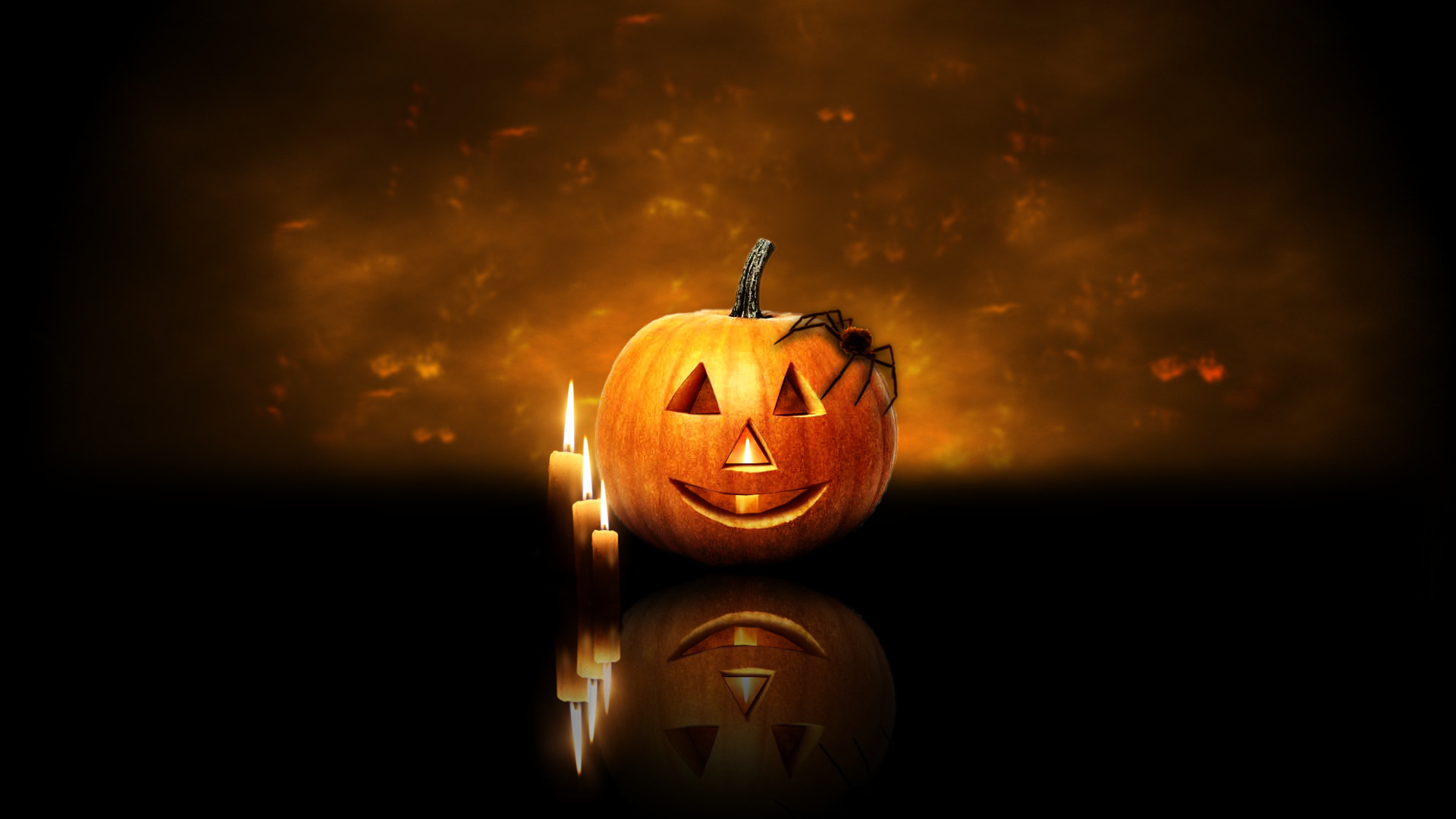Jack-o'-lantern, Candele, Ragno, Full HD, sfondo per PC