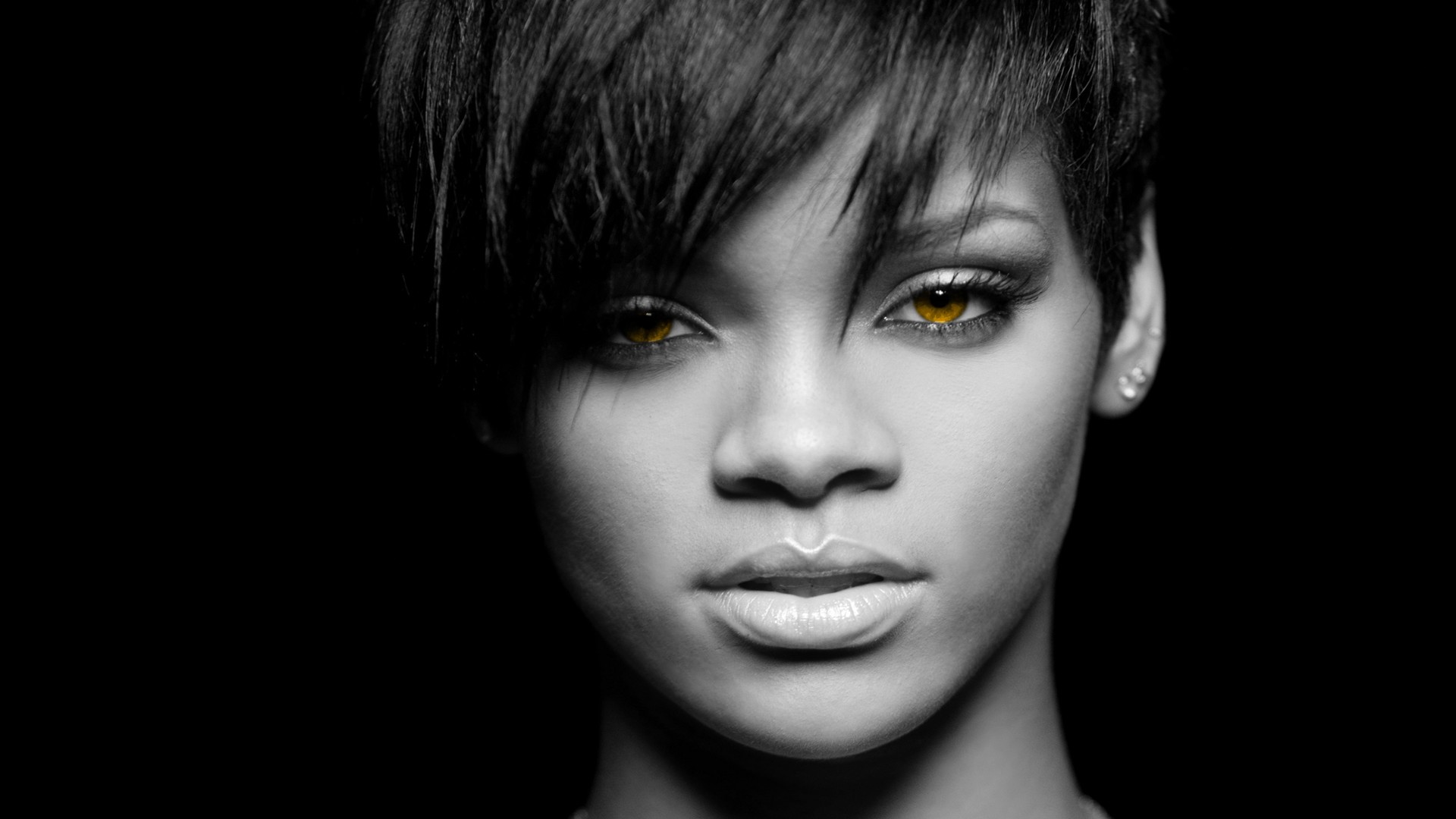 Rihanna, Capelli corti, Primo piano, Sfondo nero, Full HD, wallpaper desktop
