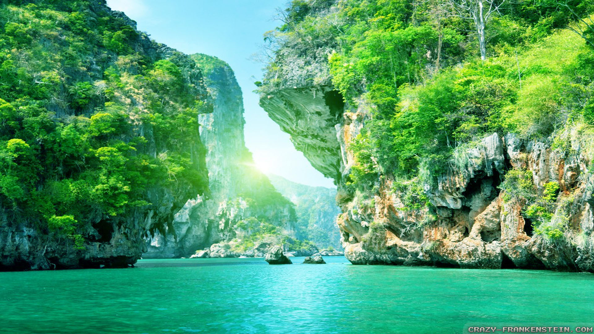 Scogliere, Acqua turchese, Giungla, Laguna, Full HD, wallpaper per desktop