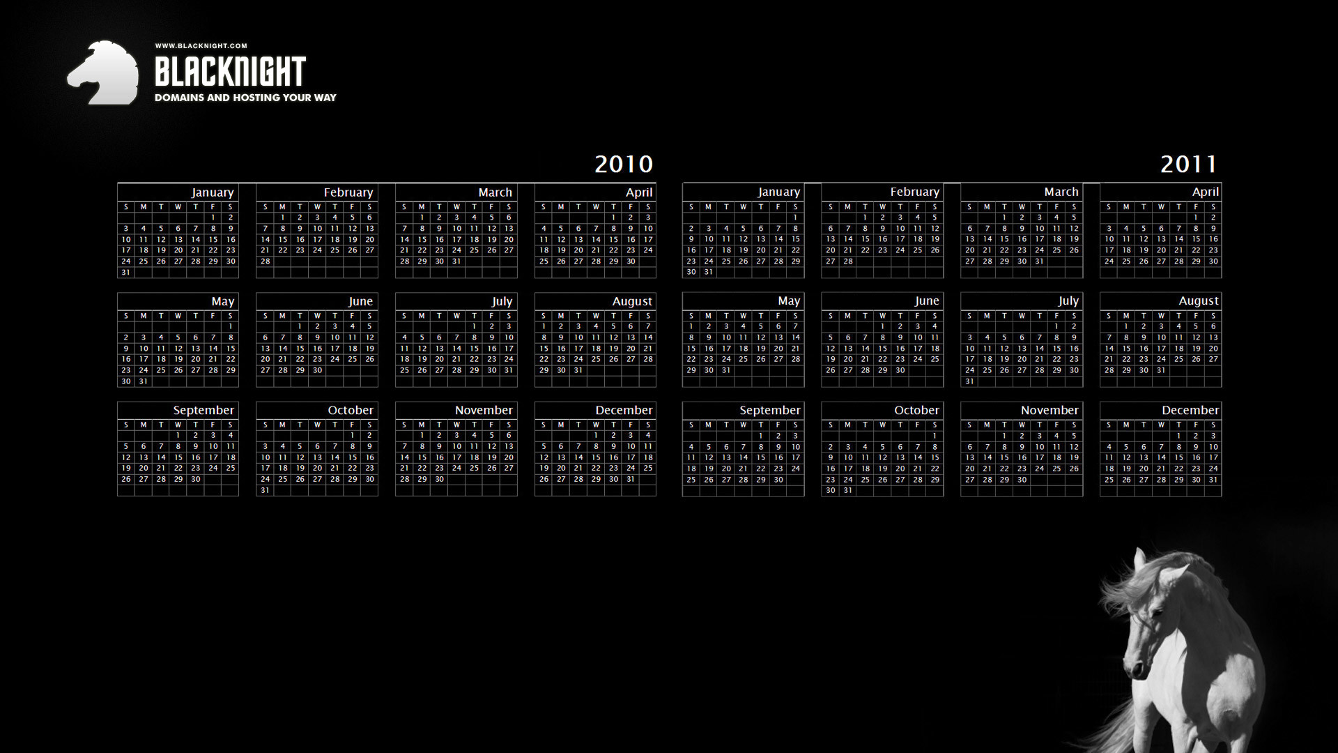 Calendario 2010-2011, Unicorno, Sfondo nero, Full HD, wallpaper per portatile