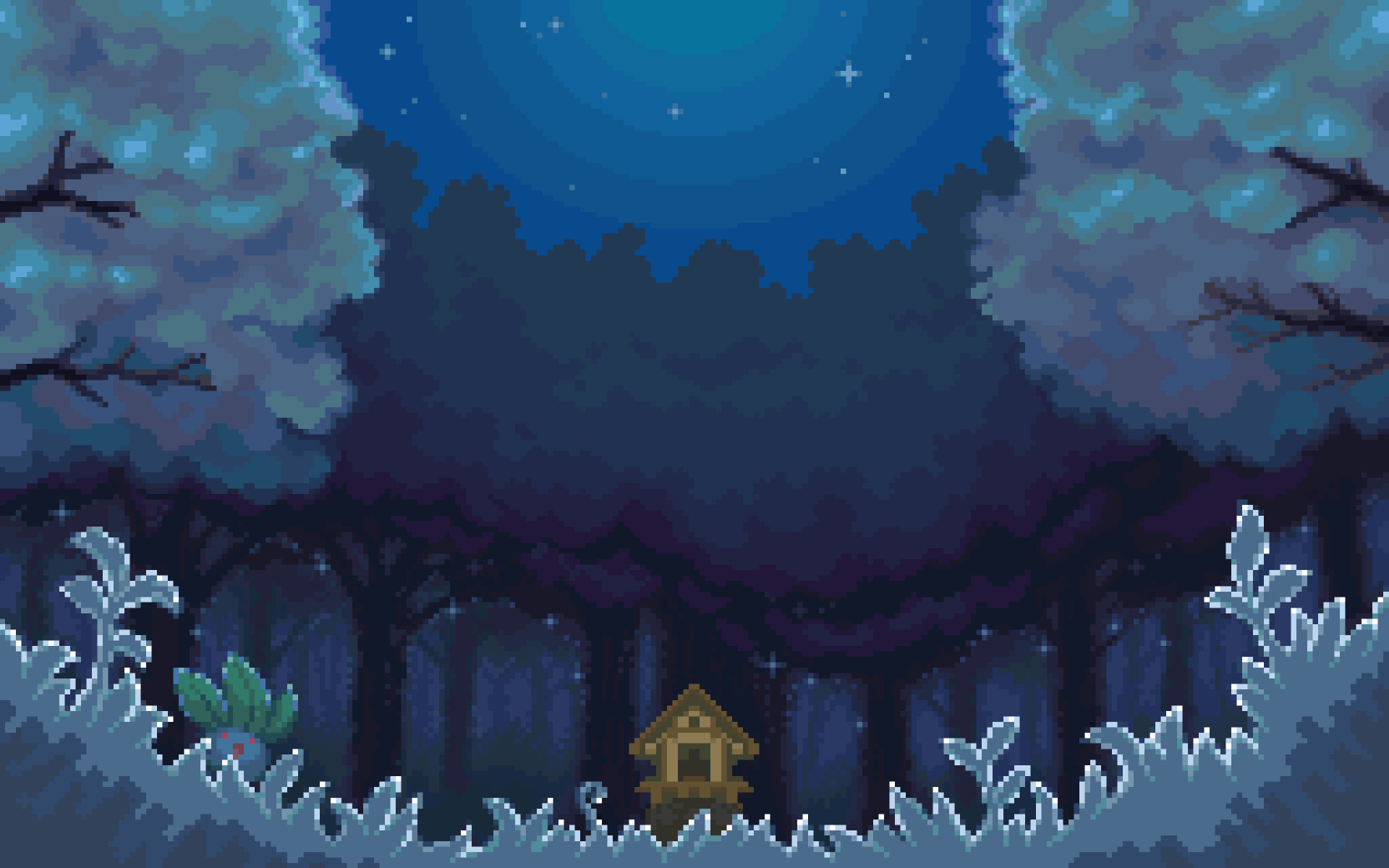 Pixel art, Foresta, Notte, Capanna, 1920x1200, sfondo MacBook Pro