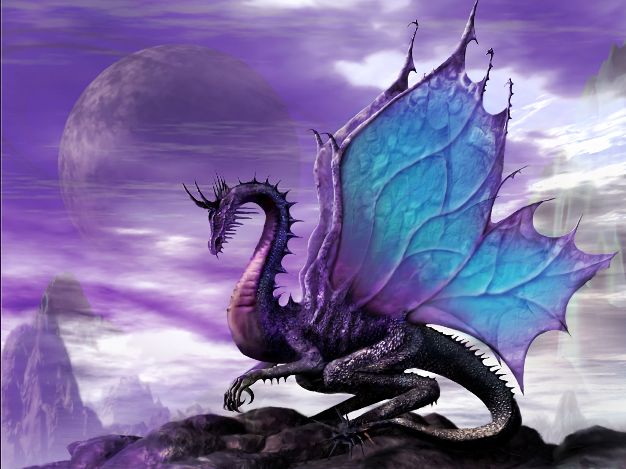 Drago, Ali, Luna, Fantasy, Viola, Full HD, schermata di blocco iPad