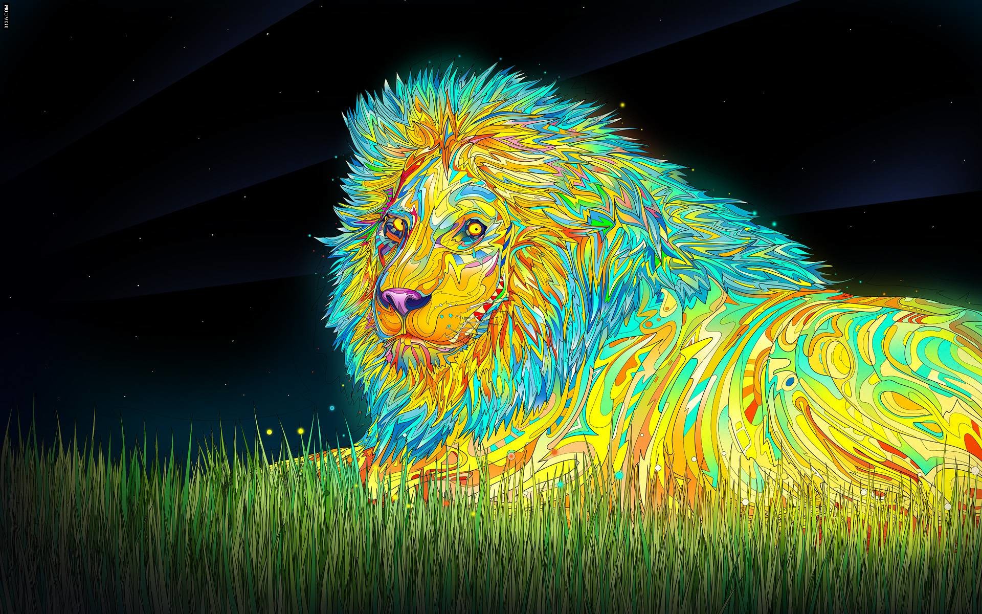 Leone psichedelico, Arte psichedelica, Colori neon, 16:10 Full HD, sfondo widescreen