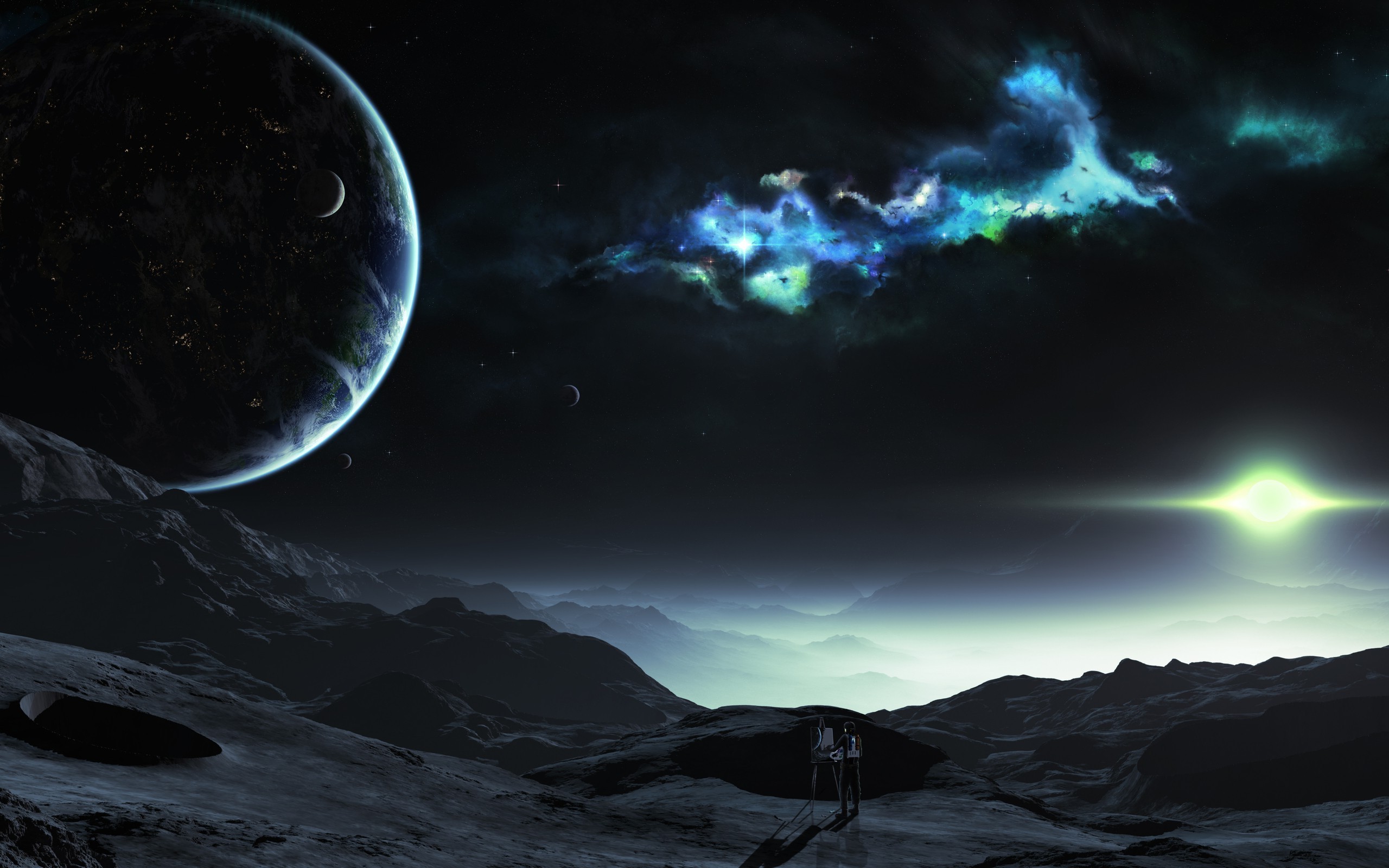 Pianeta alieno, Spazio, Nebulosa, Paesaggio lunare, Fantascienza, sfondo MacBook Air